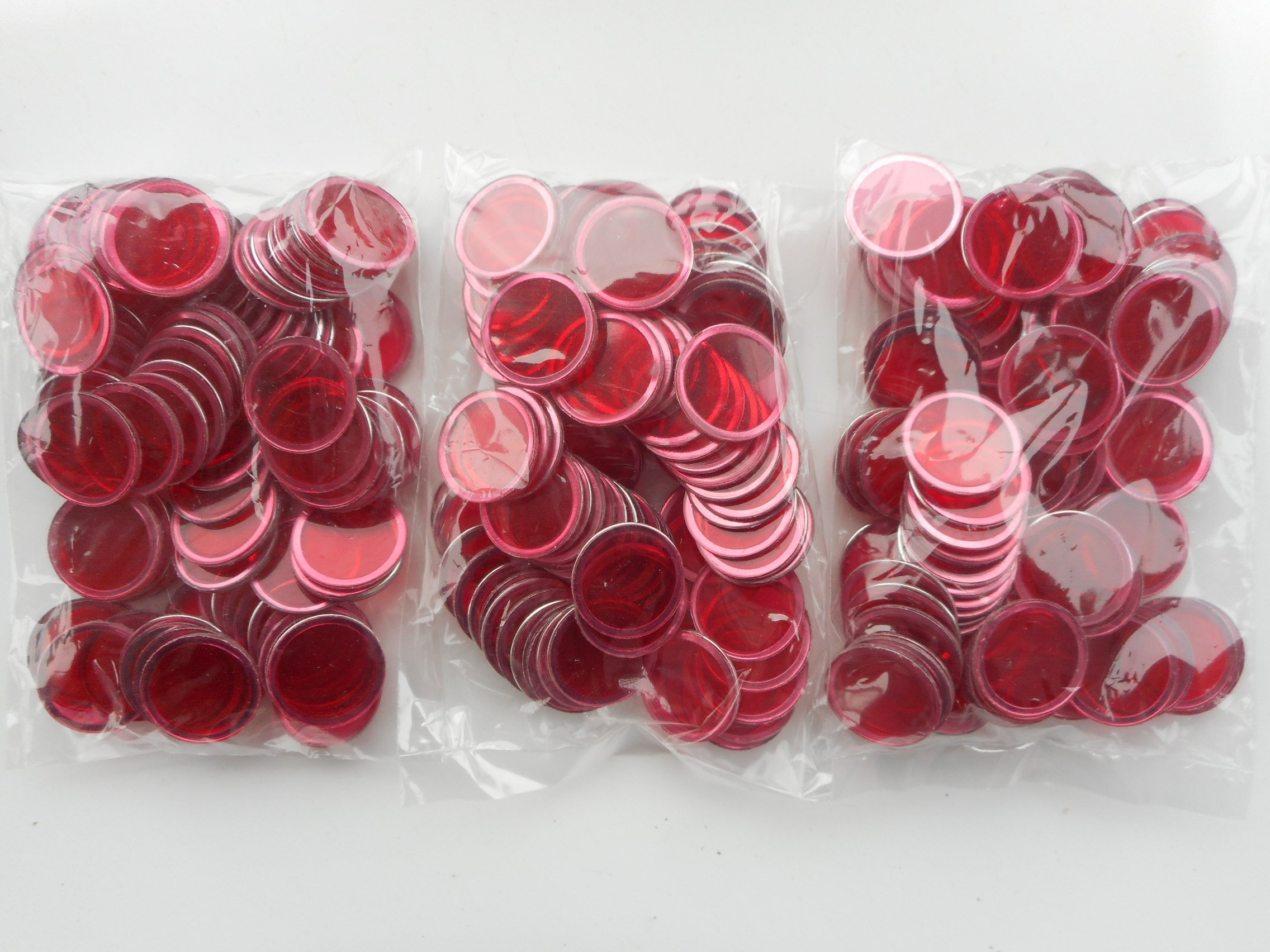 300 Red Metallic Rimmed Bingo Chips - Premium Casino Style Game Tokens for Poker, Blackjack, Fundraising Events & Game Nights