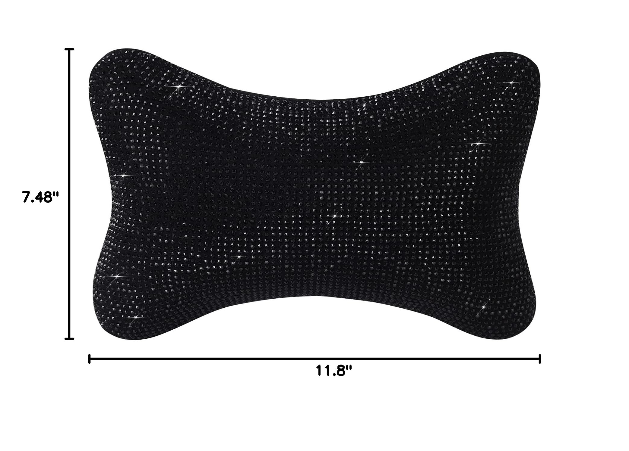 2Pcs Car Neck Pillow for Drivers - Black Diamond Bling Neck Rest Cushion for Car Seats - Comfortable Headrest Support for Long Drives (Perfect Road Trip & Commuting Accessory for Men & Women)