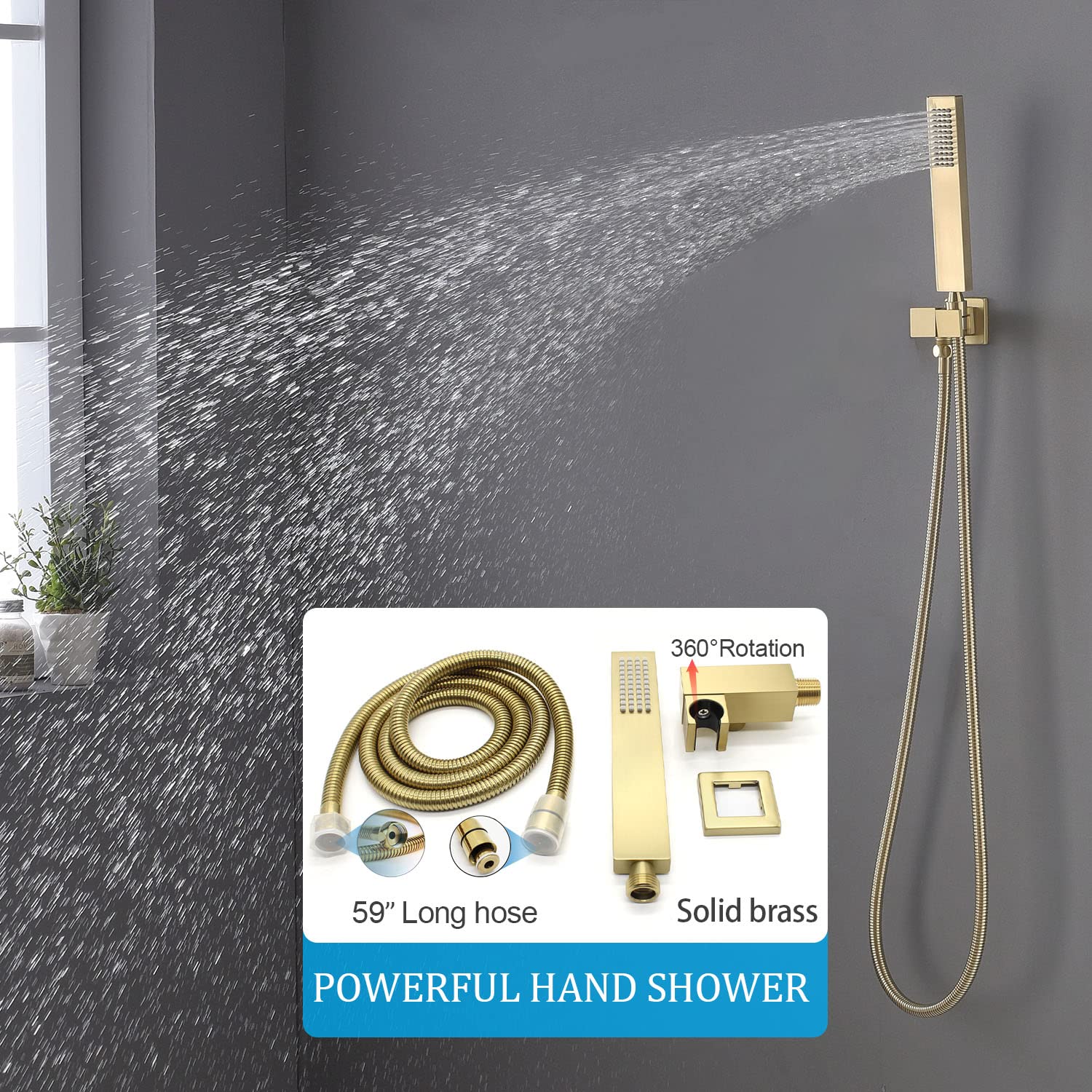 Brushed Gold Thermostatic Shower System with 12-Inch Ceiling Mount Rain Shower Head & Tub Spout - Adjustable Temperature Control Valve for Bathroom - Perfect for Luxurious Spa-Like Showers and Relaxing Baths