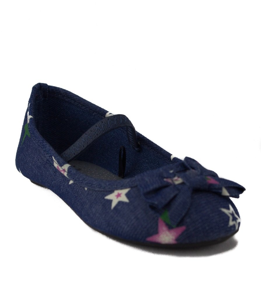Simply Petals Little Toddler Girls Star Print Denim Mary Jane Ballet Flats - Comfortable Casual Shoes for Playdates, Preschool & Everyday Wear