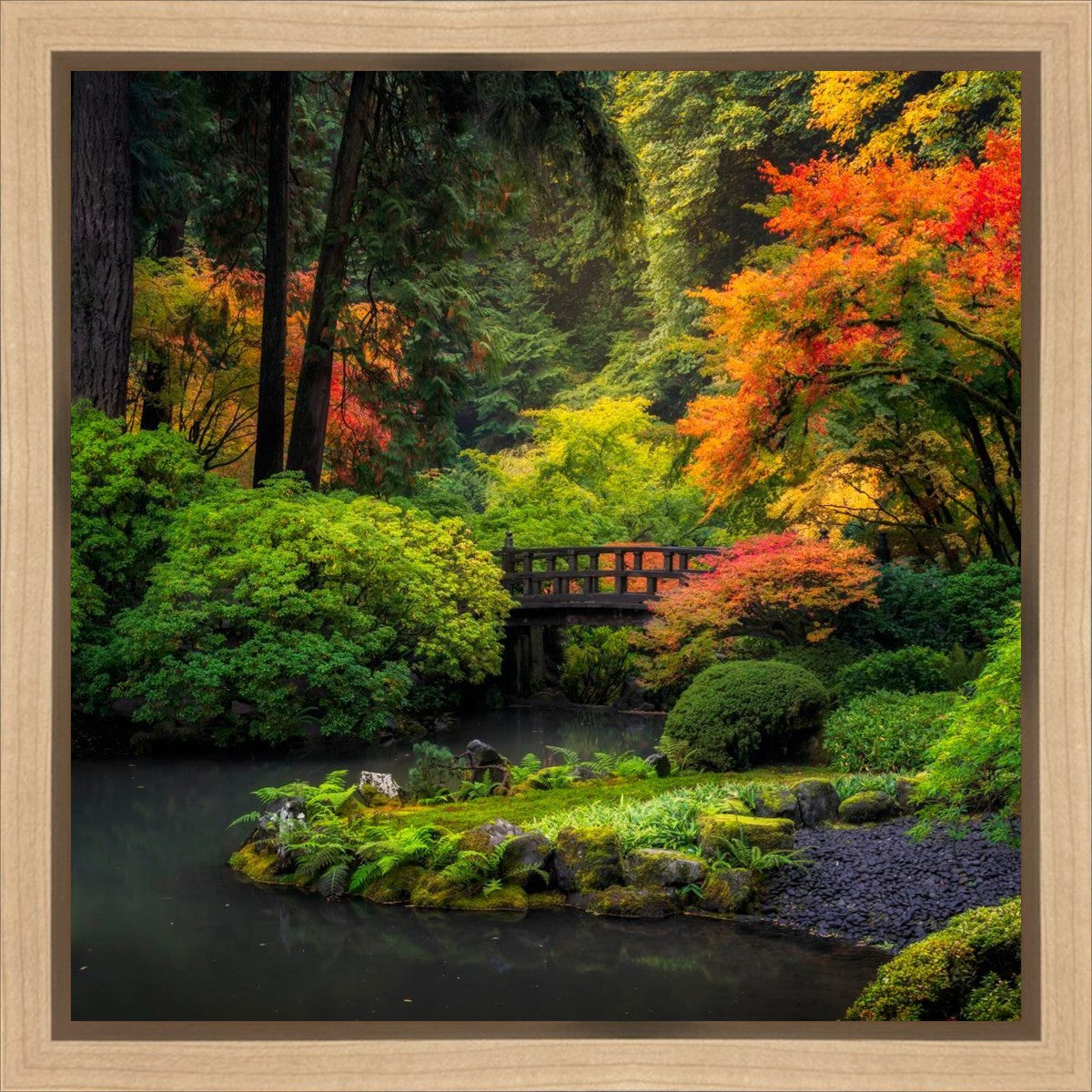 Hand-Painted Garden Bridge Landscape Canvas Wall Art - Stretched Gallery Wrap Ready to Hang - Perfect for Living Room, Bedroom & Office Decor