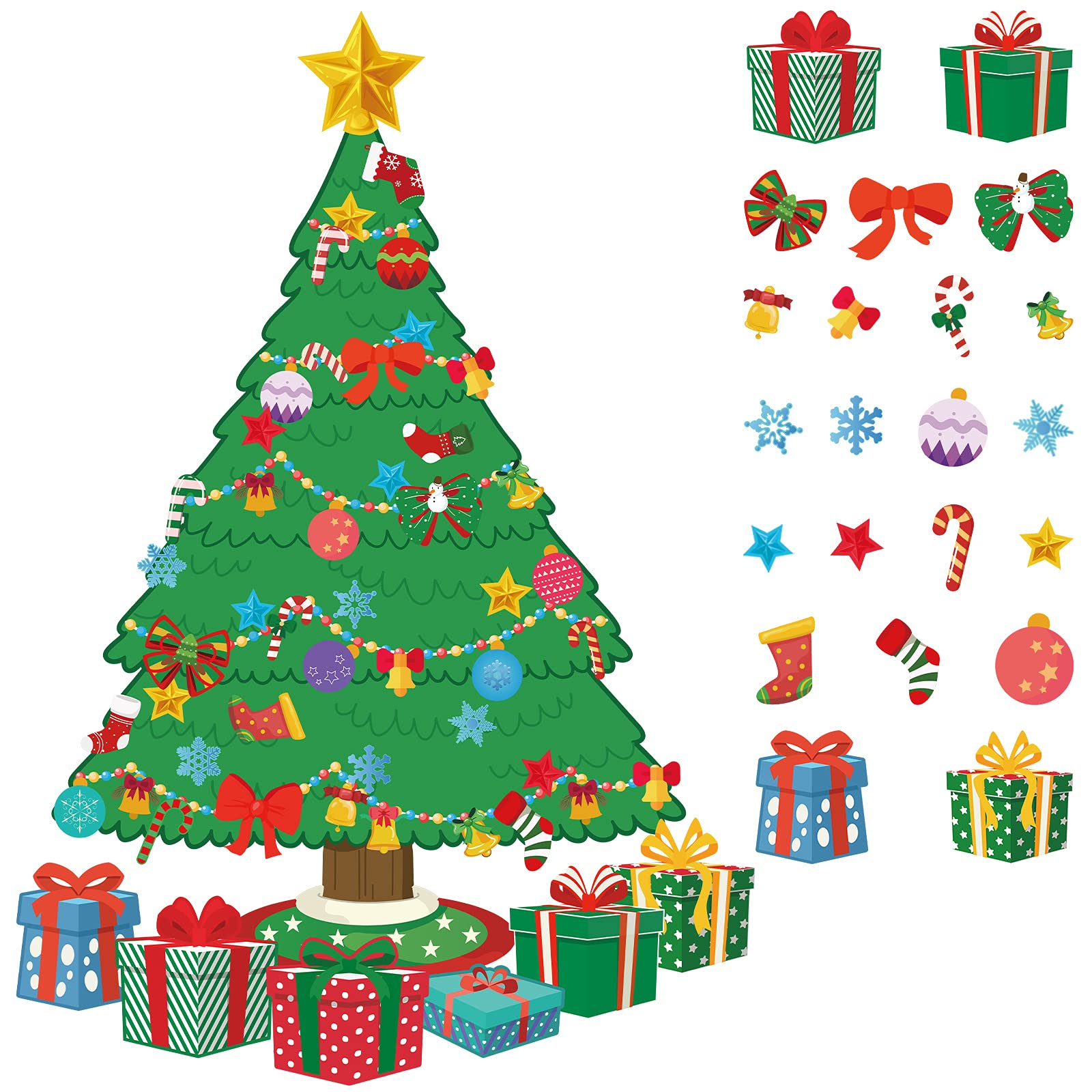 71 Piece Christmas Classroom Decor Set - Tree, Banners, Candy Canes, Stars, Bells, Snowflakes, Presents, Stockings & Bows - Holiday Party, School Bulletin Board & Winter Classroom Decoration Kit