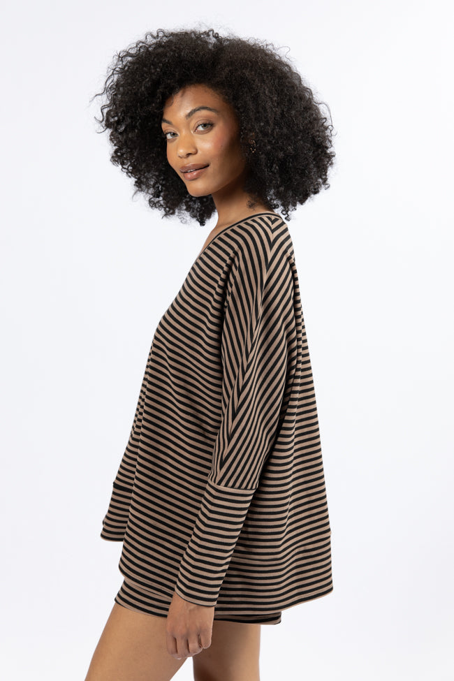 Stylish Mocha and Black Striped Women's Top - Soft & Comfortable Blouse for Casual Wear, Office, or Date Night - Final Sale