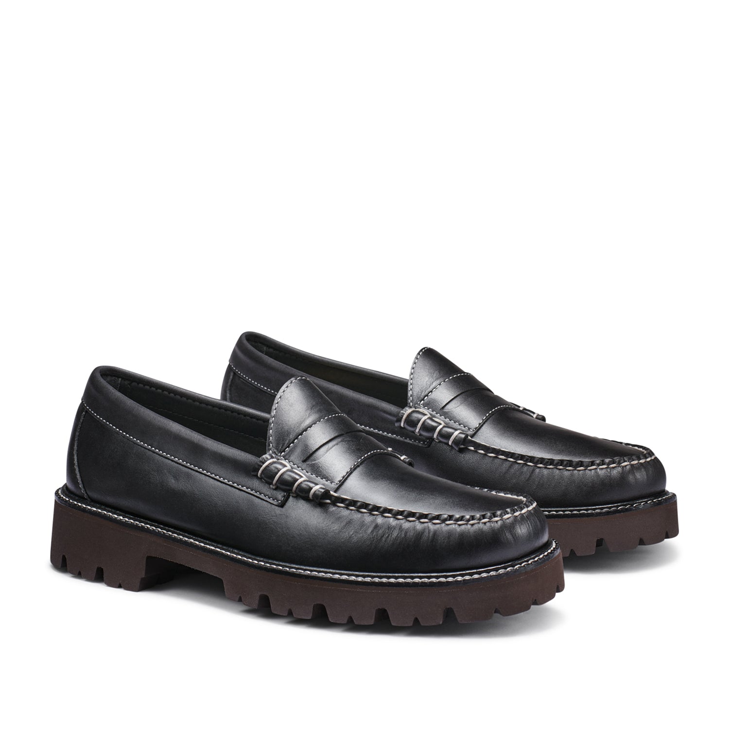 G.H. Bass Men's Larson Lug Weejun Loafers - Classic Black Leather Slip-On Shoes for Casual & Business Wear | Comfortable & Stylish Footwear for Office, Travel & Daily Use