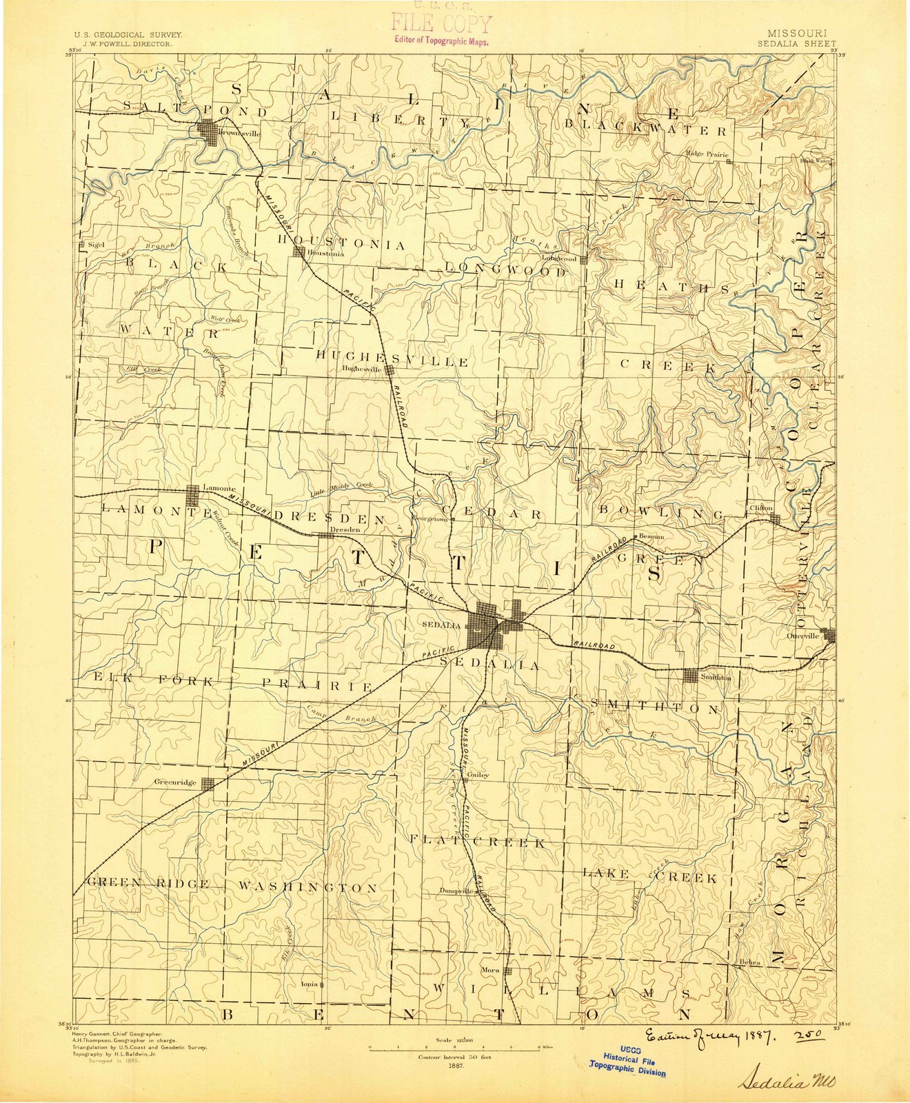1887 Sedalia, MO Historical Topographic Map - USGS Vintage Wall Art - 44x55 Inch Large Framed Map for Home & Office Decor