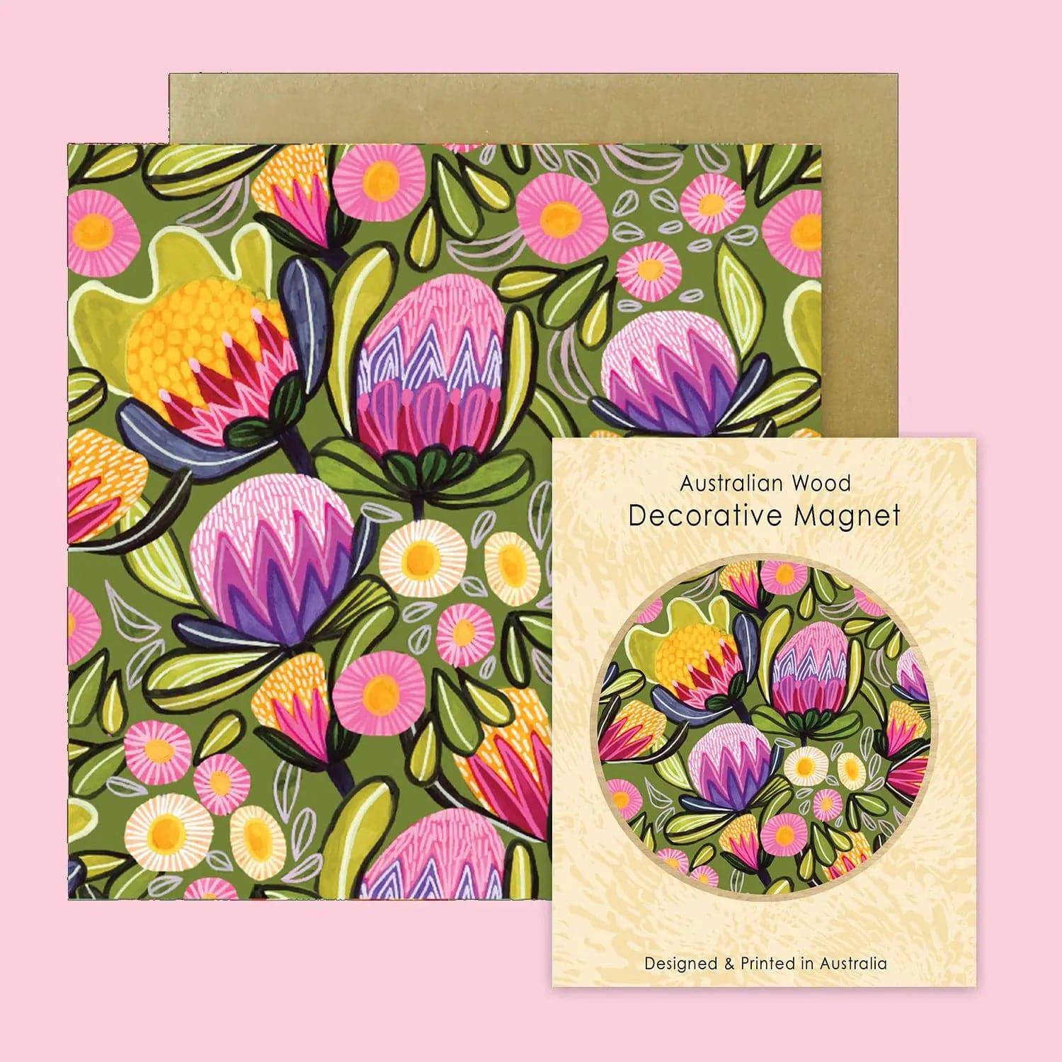 Premium Sugarbush Proteas Magnetic Gift Set with Greeting Card - Perfect for Home Decor, Wedding Favors, and Special Occasions