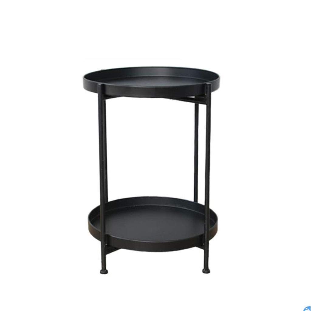 Black 2-Tier Metal End Table with Detachable Round Tray - Modern Side Table, Nightstand, or Coffee Table for Living Room & Bedroom - Perfect for Holding Drinks, Books, and Decor