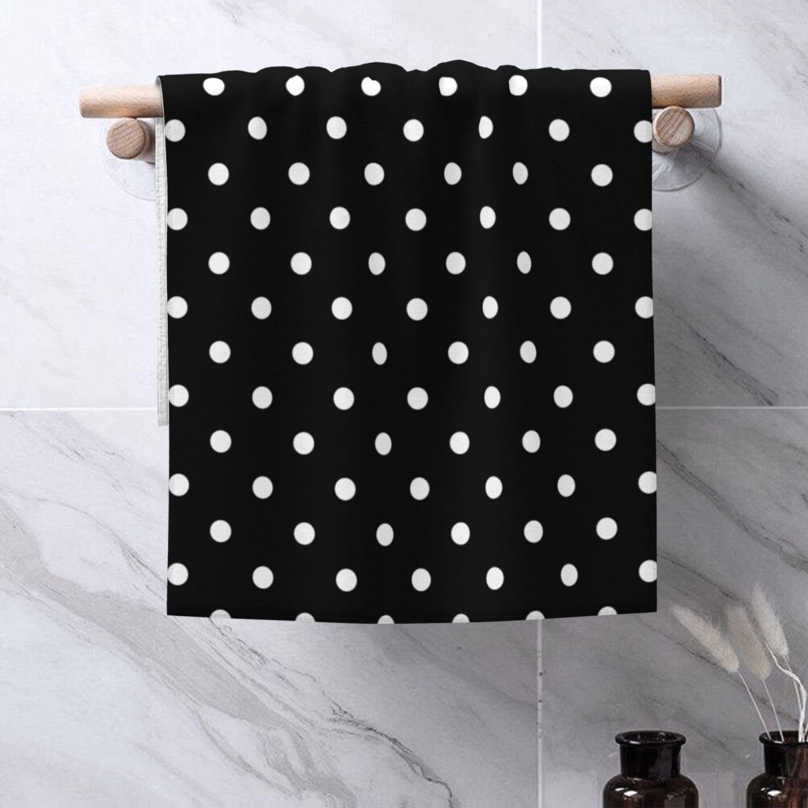 Premium Black and White Polka Dot Hand Towels Set of 2 - Soft 100% Cotton Guest & Face Towels for Bathroom Decor - 14.5