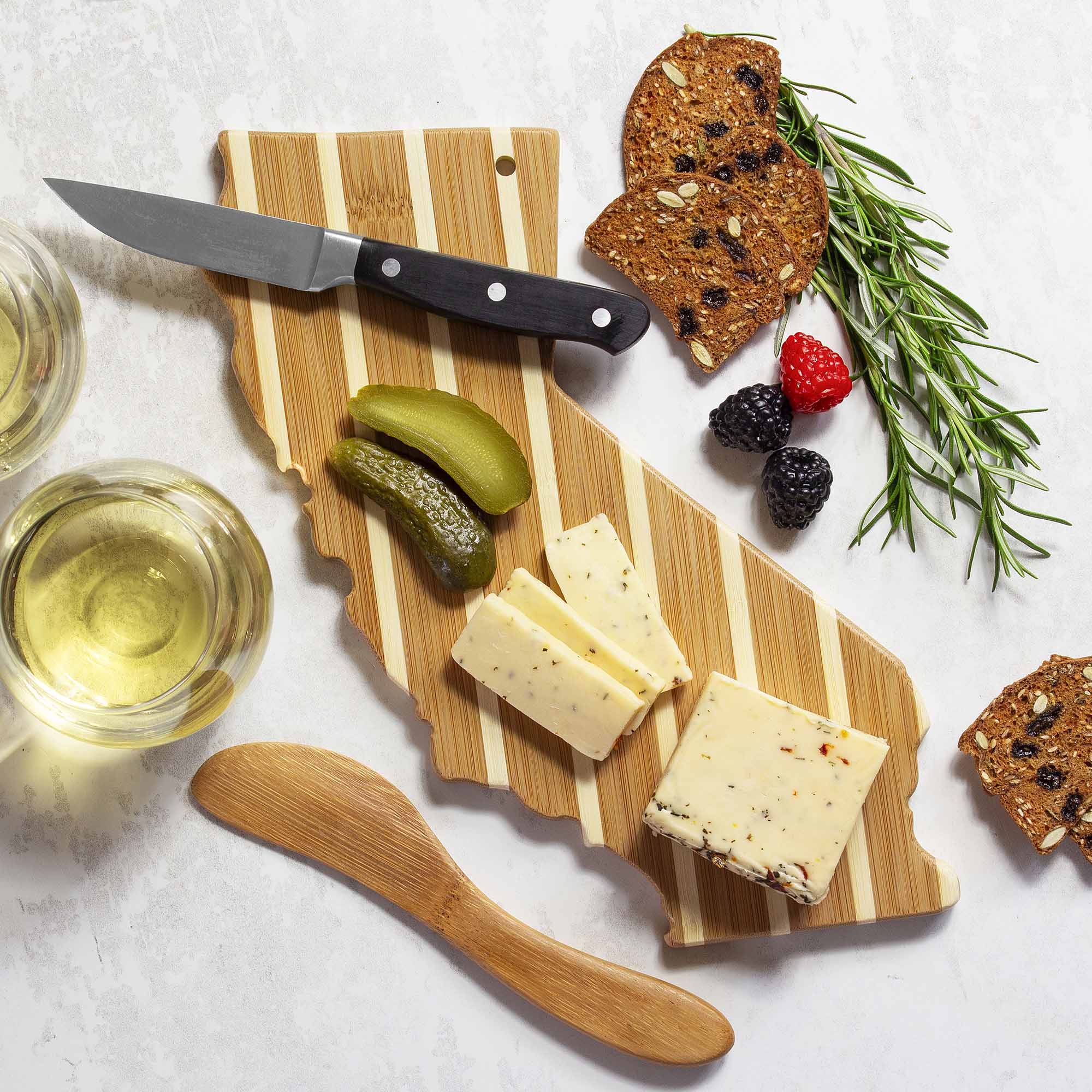 California Wooden Serving Board with Spreader Knife - Charcuterie Cheese Platter Set for Entertaining, Housewarming Gift, Wedding Present - Perfect for Parties, Picnics & Holiday Gatherings