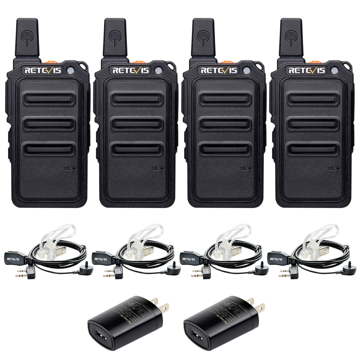 Retevis RT19 Walkie Talkies 4 Pack - Long Range Two Way Radios with VOX Handsfree, 1300mAh Rechargeable Battery & Headset - Ideal for Family Outdoor Activities, Restaurants, Retail Stores, and Construction Sites