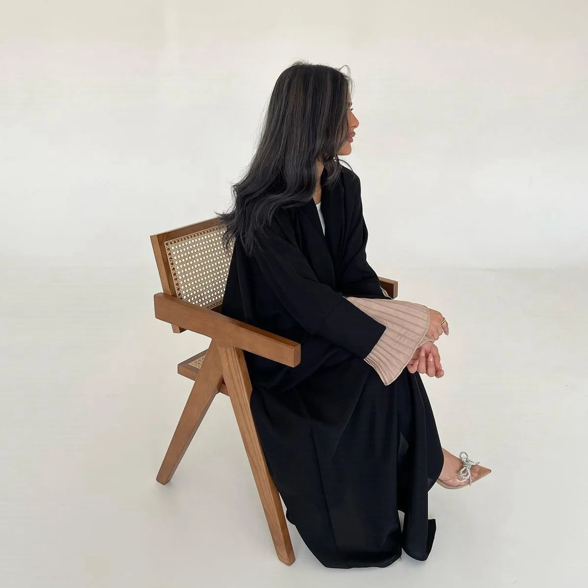 Urgarment Pleated Wrinkle-Resistant Cardigan Open Abaya Dress #25185 - Elegant Muslim Women's Outerwear for Prayer, Modest Fashion & Special Occasions