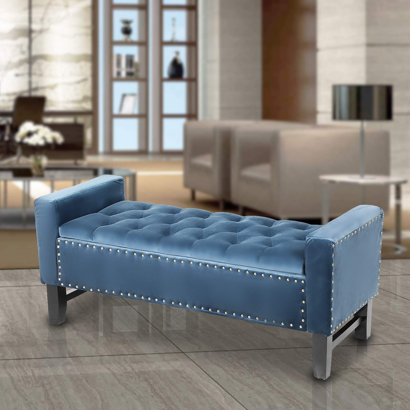 Magshion Storage Ottoman Bench - Microfiber Upholstered Accent Ottoman with 440 lb Weight Capacity for Home, Office, Entryway & Bedroom - Blue | Perfect for Extra Seating, Hidden Storage & Home Decor