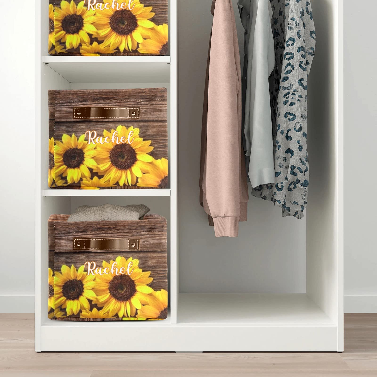 Personalized Sunflower Wooden Storage Bins with Handles - Custom Home Organizer for Nursery, Toys & Clothes (1-Pack) | Perfect for Kids' Room, Playroom & Closet Organization