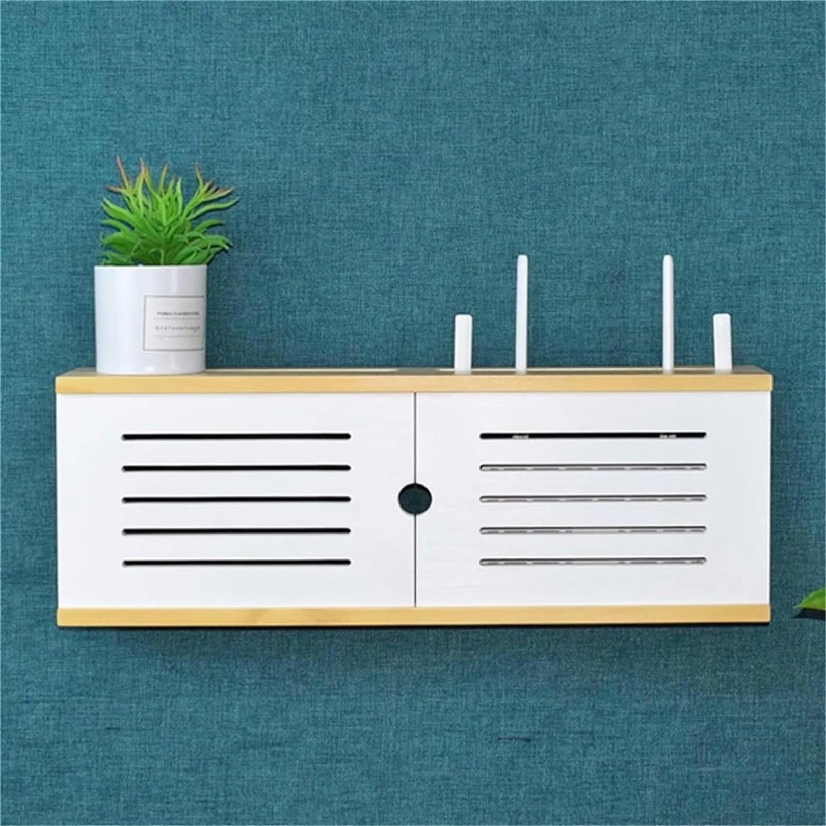 Wooden WiFi Router Storage Box with Sliding Doors - Wall Mounted Multimedia Organizer for Router, Set-top Box & Electronics (60cm) - Perfect for Living Room, Office & Home Theater Cable Management