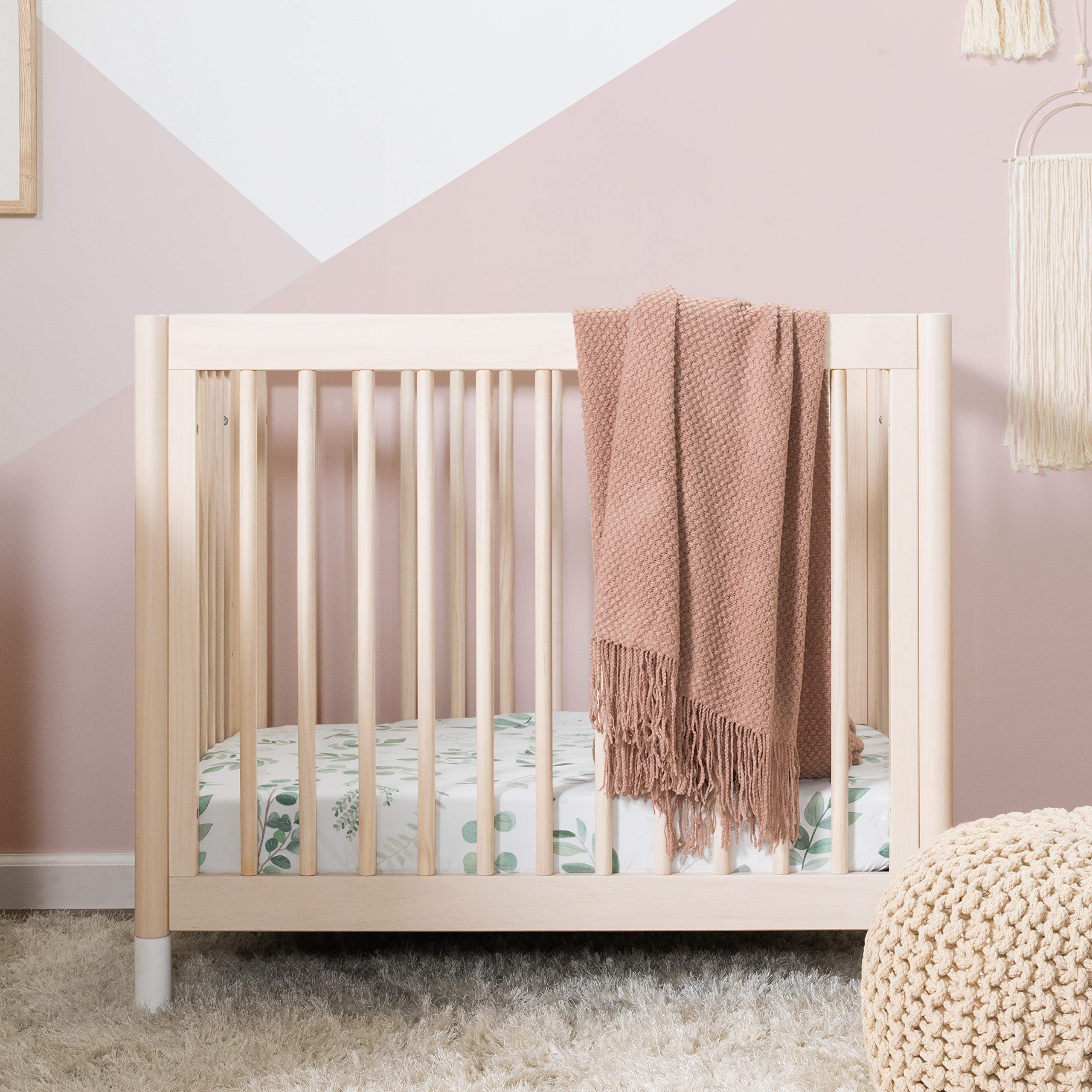 Babyletto Gelato 4-in-1 Convertible Mini Crib - Washed Natural & White - Greenguard Gold Certified - Perfect for Nursery, Small Spaces & Travel