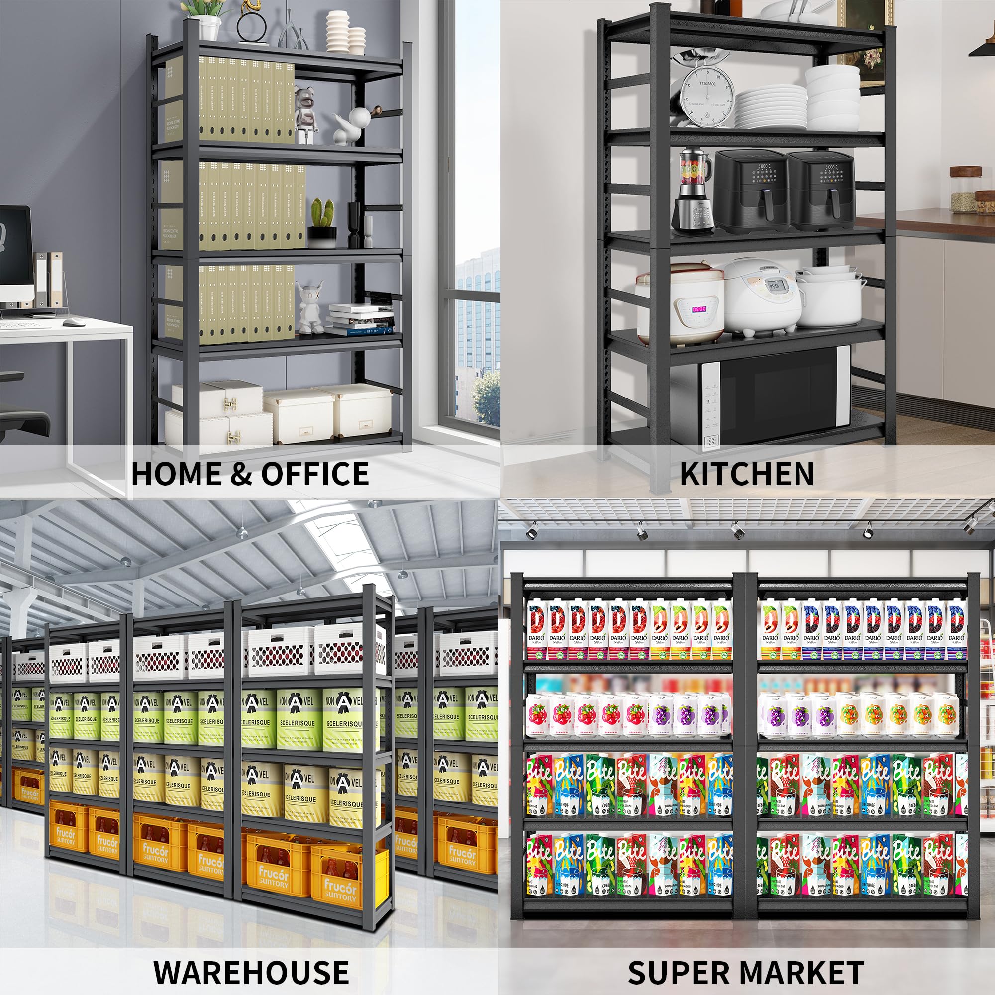 Heavy Duty 5-Tier Metal Storage Shelf - Adjustable Garage Shelves for Kitchen, Warehouse & Basement - 2500LBS Capacity, 72