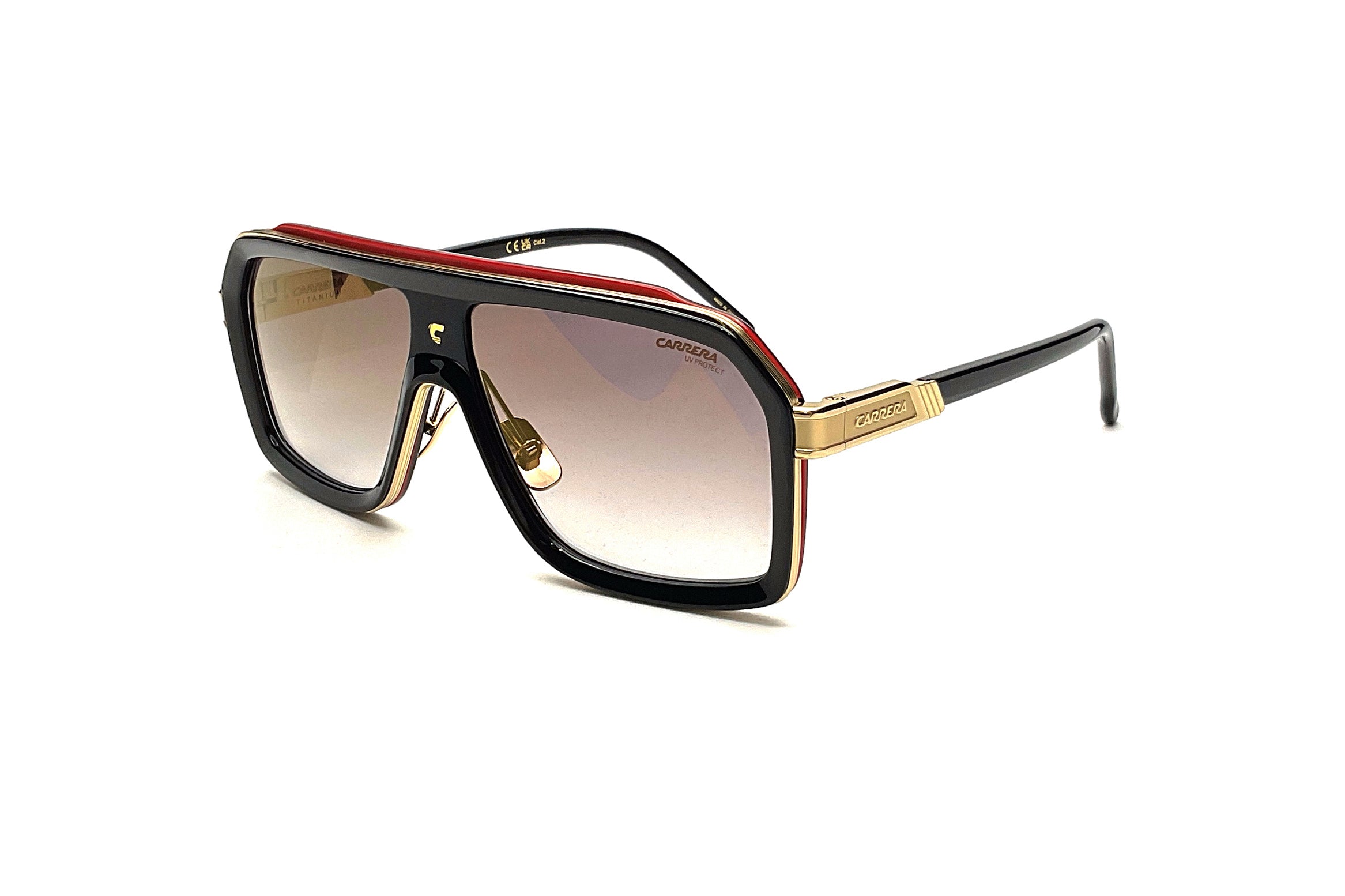 Carrera CA 1053 Sunglasses - Black & Red Aviator Style for Men & Women - Perfect for Driving, Outdoor Sports & Fashion Accessories