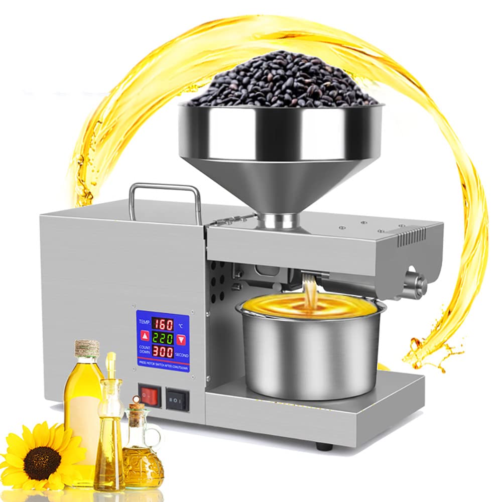 950W Commercial Oil Press Machine for Peanut, Sunflower, Walnut, Beans & Sesame Seeds - Hot/Cold Press with Digital Temperature Control (5L Capacity) - Perfect for Home Kitchens, Restaurants & Organic Oil Production