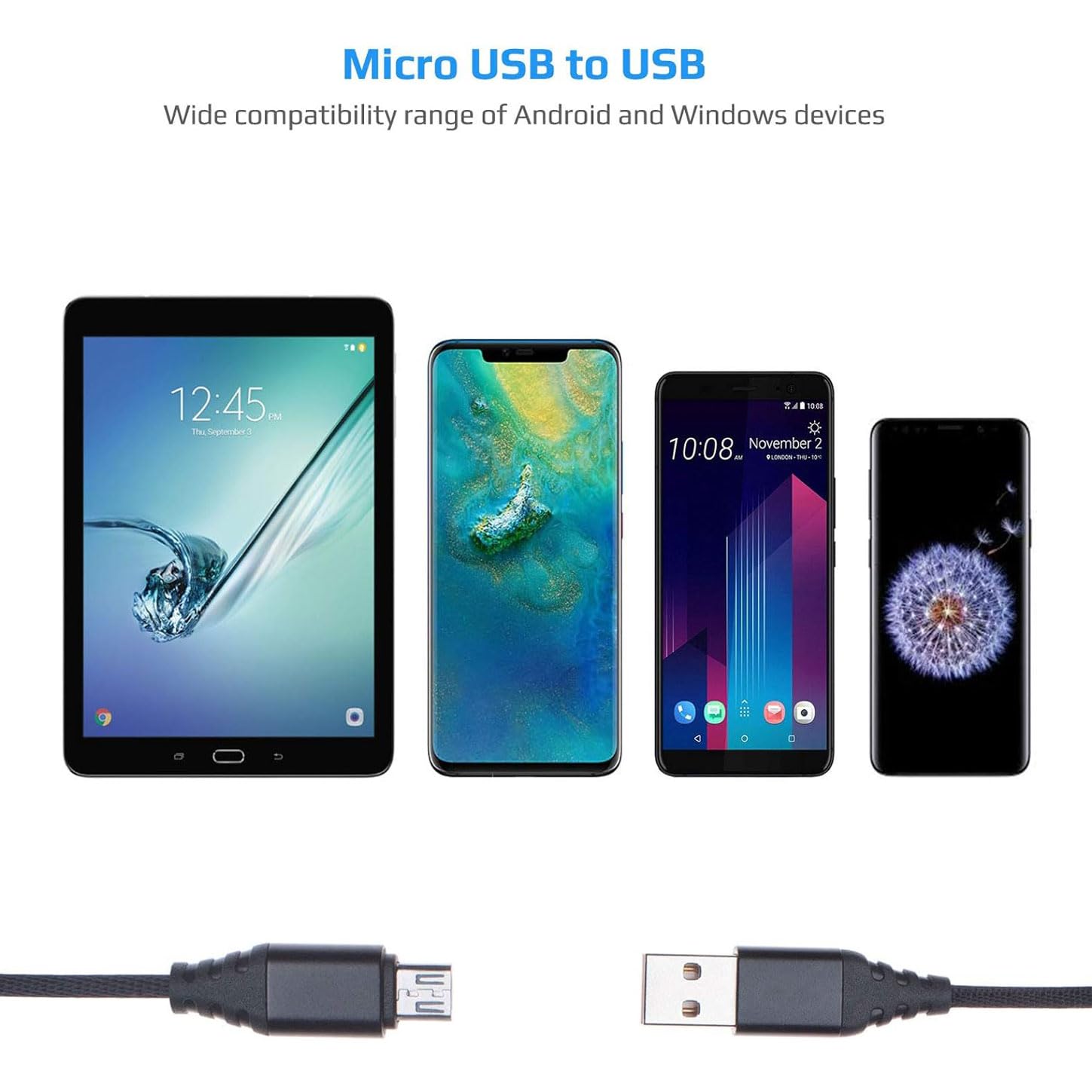 Lenovo Micro USB Cable 0.5m - Fast Charging & Durable Nylon Braided Cord - Compatible with Yoga Tab 8/10/Pro & More - Perfect for Home, Office & Travel Charging