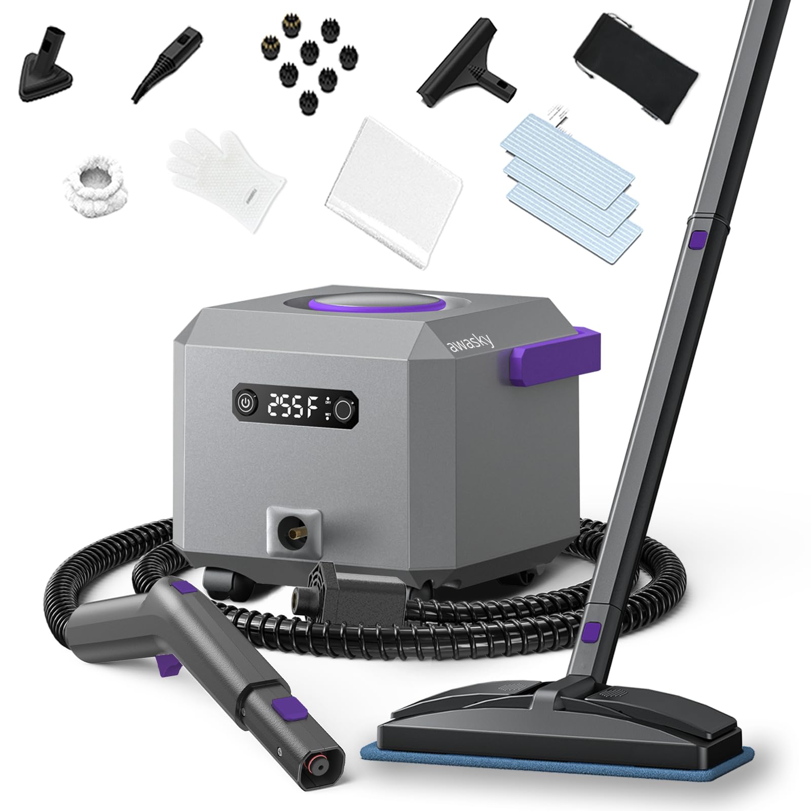 **Awasky Portable Handheld Steam Cleaner - 50-Second Fast Heat Up, Detachable Hose, Multi-Surface Steamer for Home, Car, Furniture, Tile & Grout Cleaning (Grey) - Perfect for Deep Cleaning Upholstery, Floors & Bathrooms**