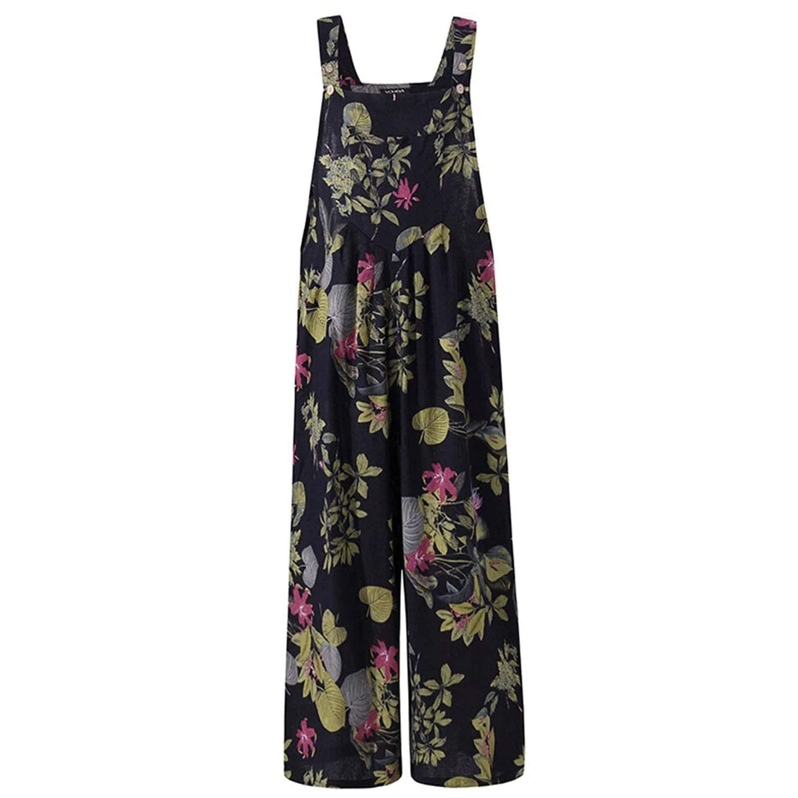 NBXNZWF Women's Loose Fit Casual Overalls 2024 - Floral Patchwork Bohemian Romper with Wide Leg & Dual Pockets | Perfect for Spring Outfits, Music Festivals & Boho Chic Style