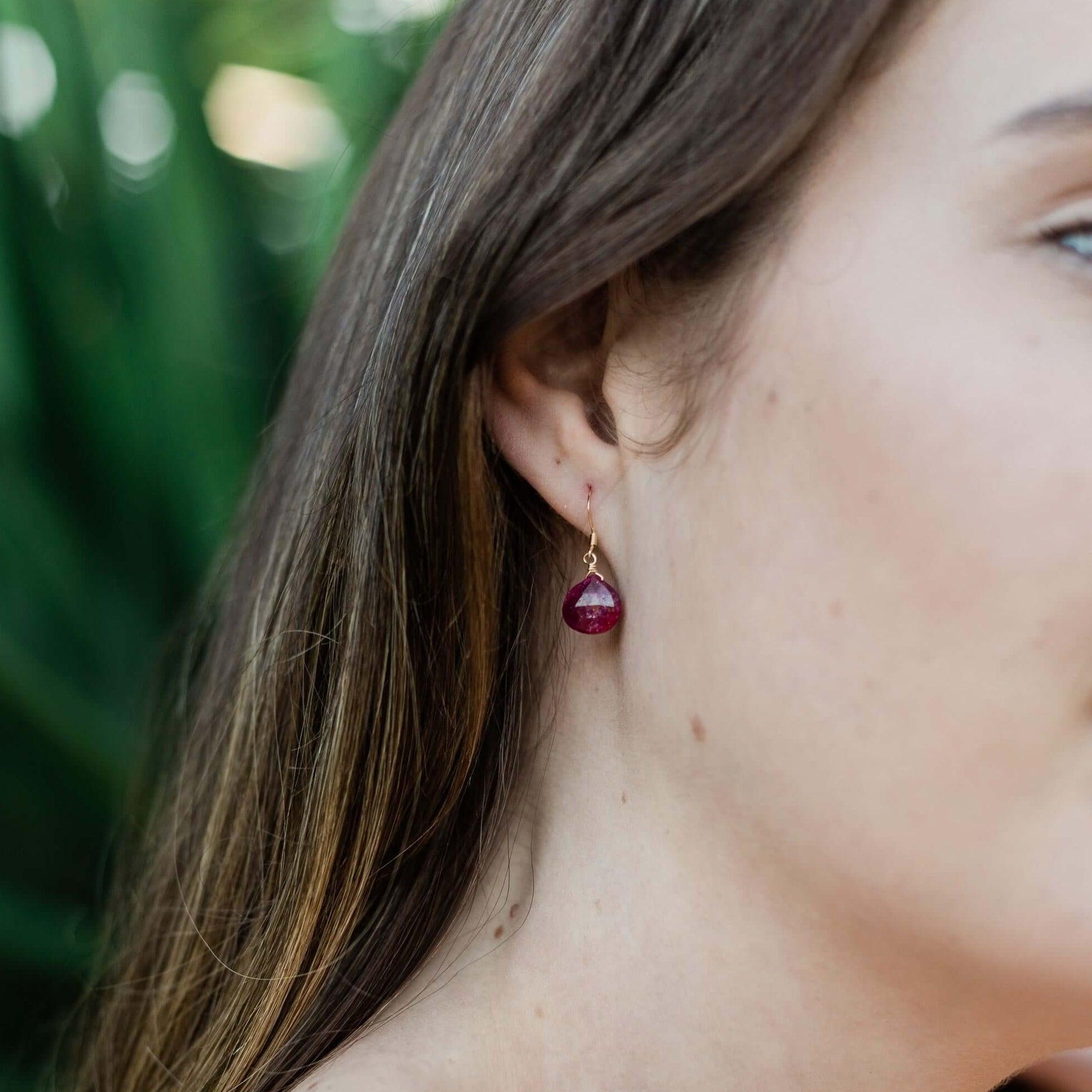 Ruby Gemstone Teardrop Dangle Earrings - Elegant Handmade Jewelry for Women | Perfect for Weddings, Parties & Special Occasions