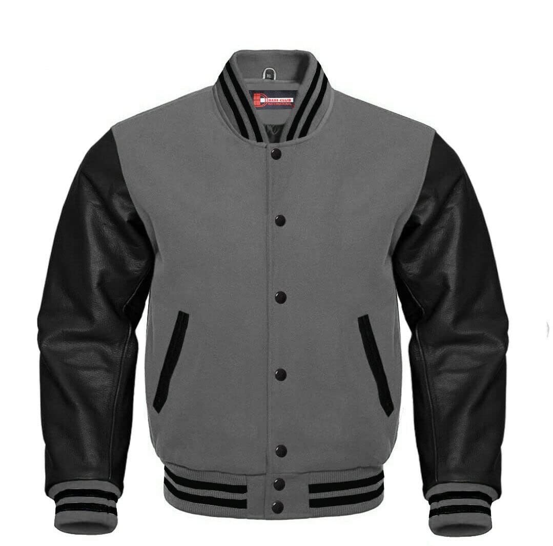 Men's Varsity Letterman Baseball Jacket - Wool Body & Genuine Leather Sleeves | Retro College Style for Casual Wear & Sports Events