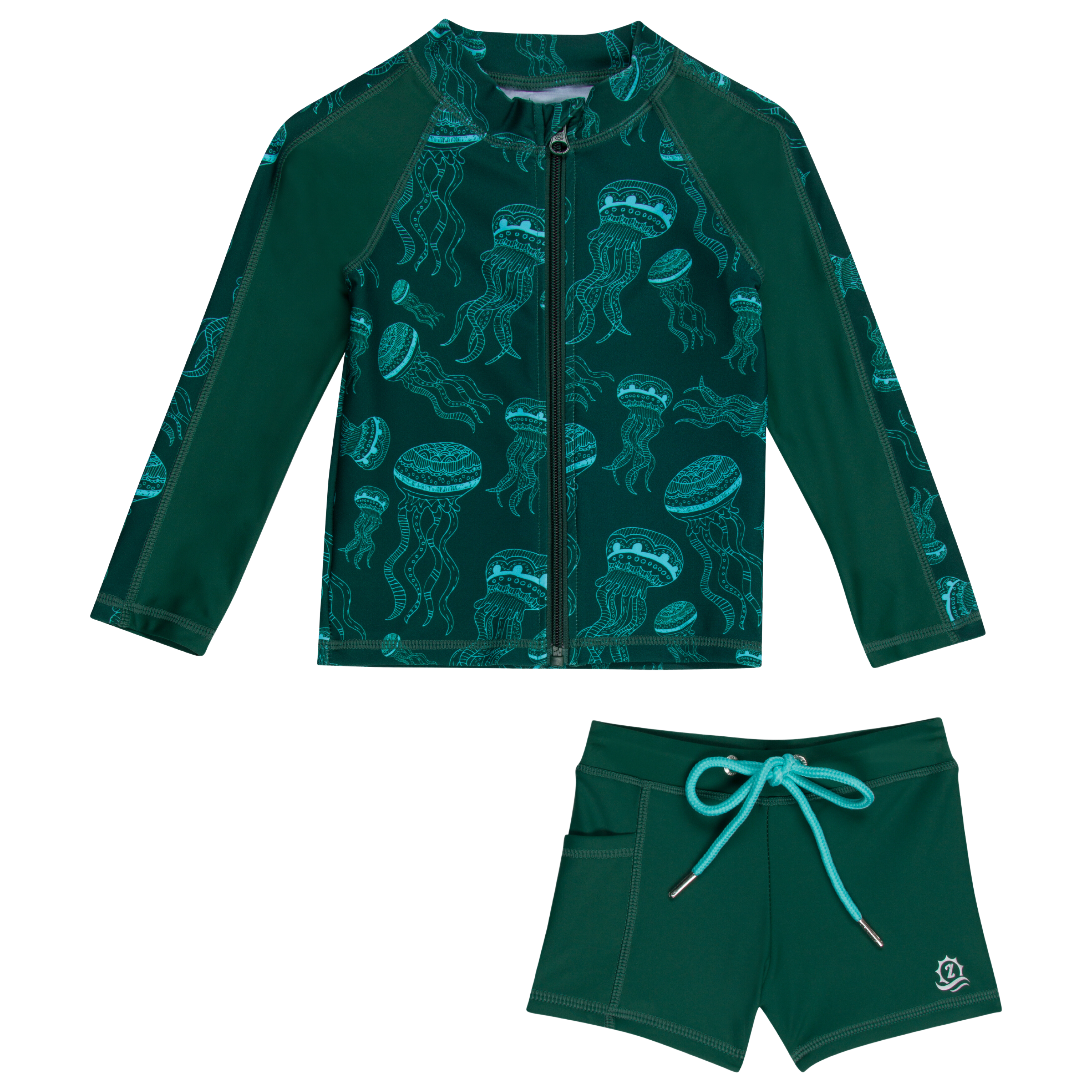 Kids Euro Shorties & Long Sleeve Rash Guard Swim Set - Jelly Jellyfish Print | UV Protection for Beach, Pool & Water Play