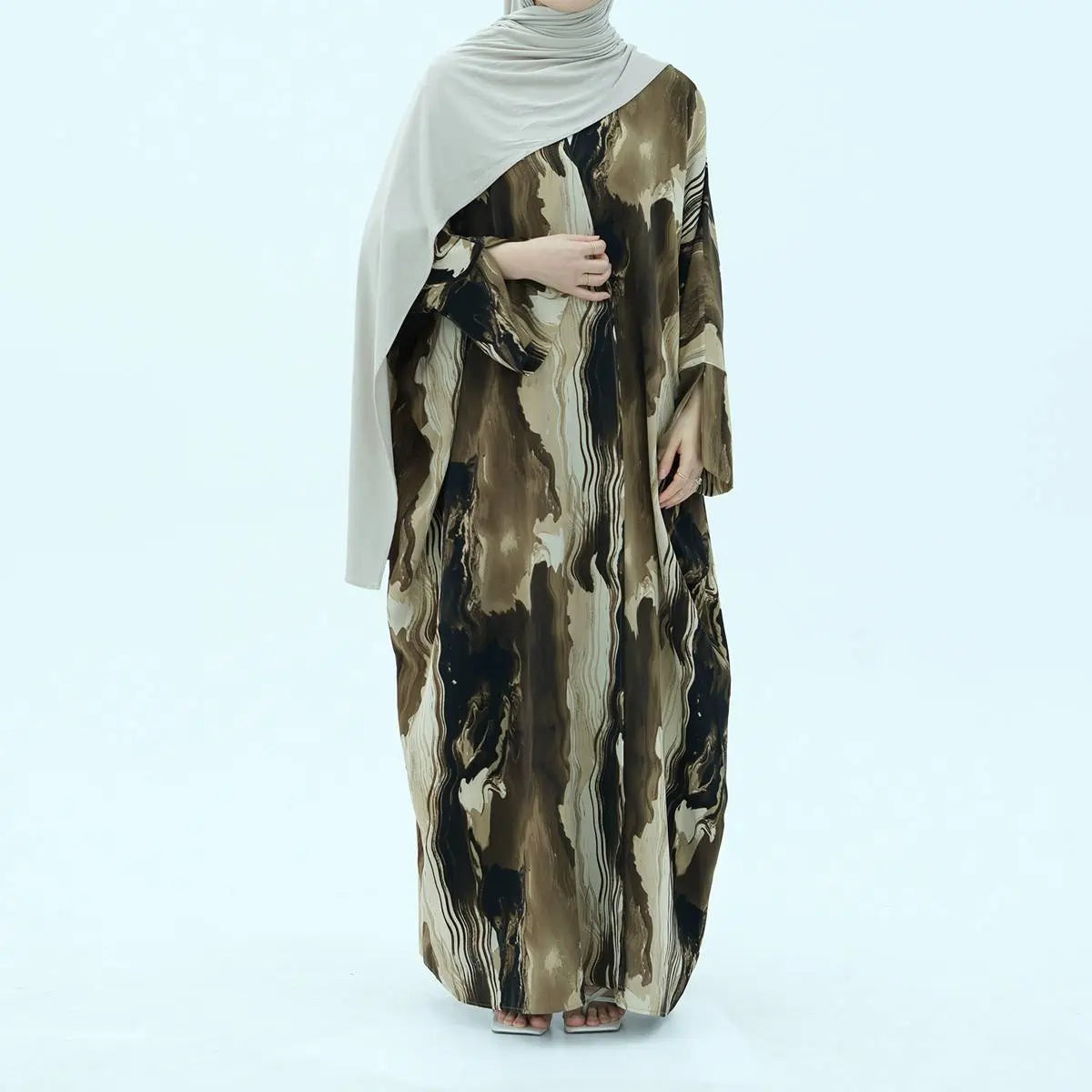 Urgarment Women's Printed Chiffon Open Front Cardigan Abaya Dress #25982 - Perfect for Prayer, Modest Fashion & Special Occasions