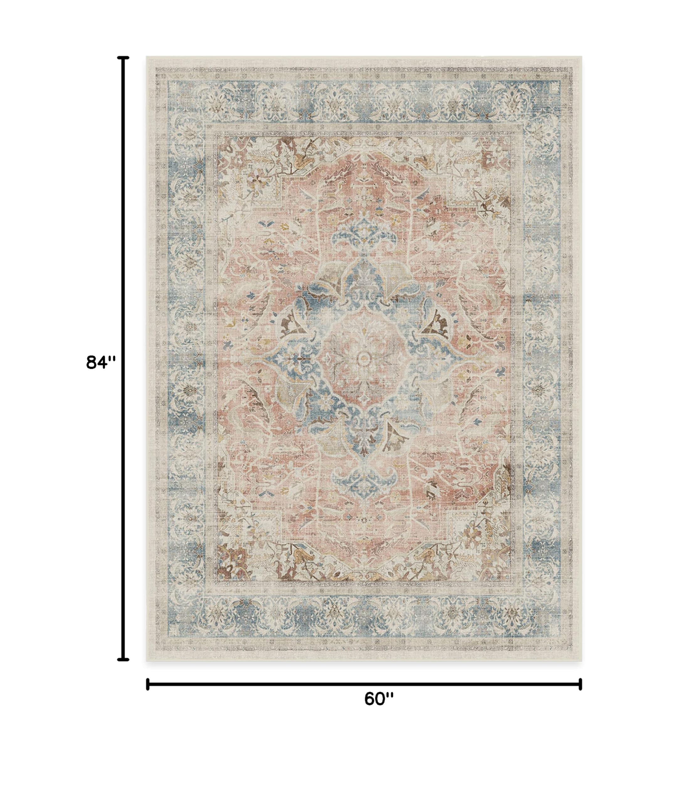 Ruggable Washable 5x7 Area Rug - Sarrah Coral | Non-Slip Premium Rug for Living Room, Bedroom, Kitchen, Office & Classroom | Perfect for High-Traffic Areas & Pet-Friendly Homes