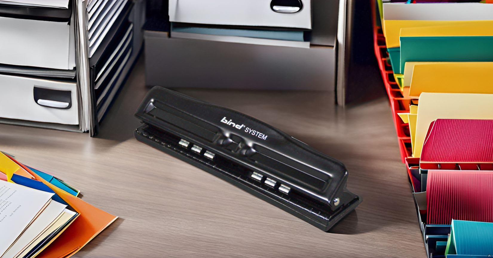 A4 Hole Punch for Binders & Planners - 6x6x28.5cm Timer Hole Punch System - Perfect for Office, School & Home Organization