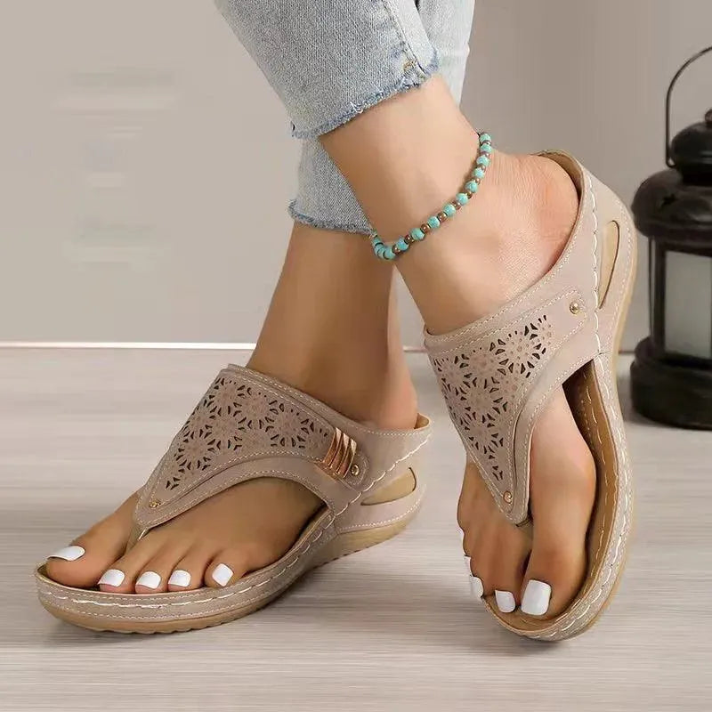 Women's Comfortable Layered Leather Wedge Sandals - Stylish Summer Casual Shoes for Beach, Travel & Everyday Wear