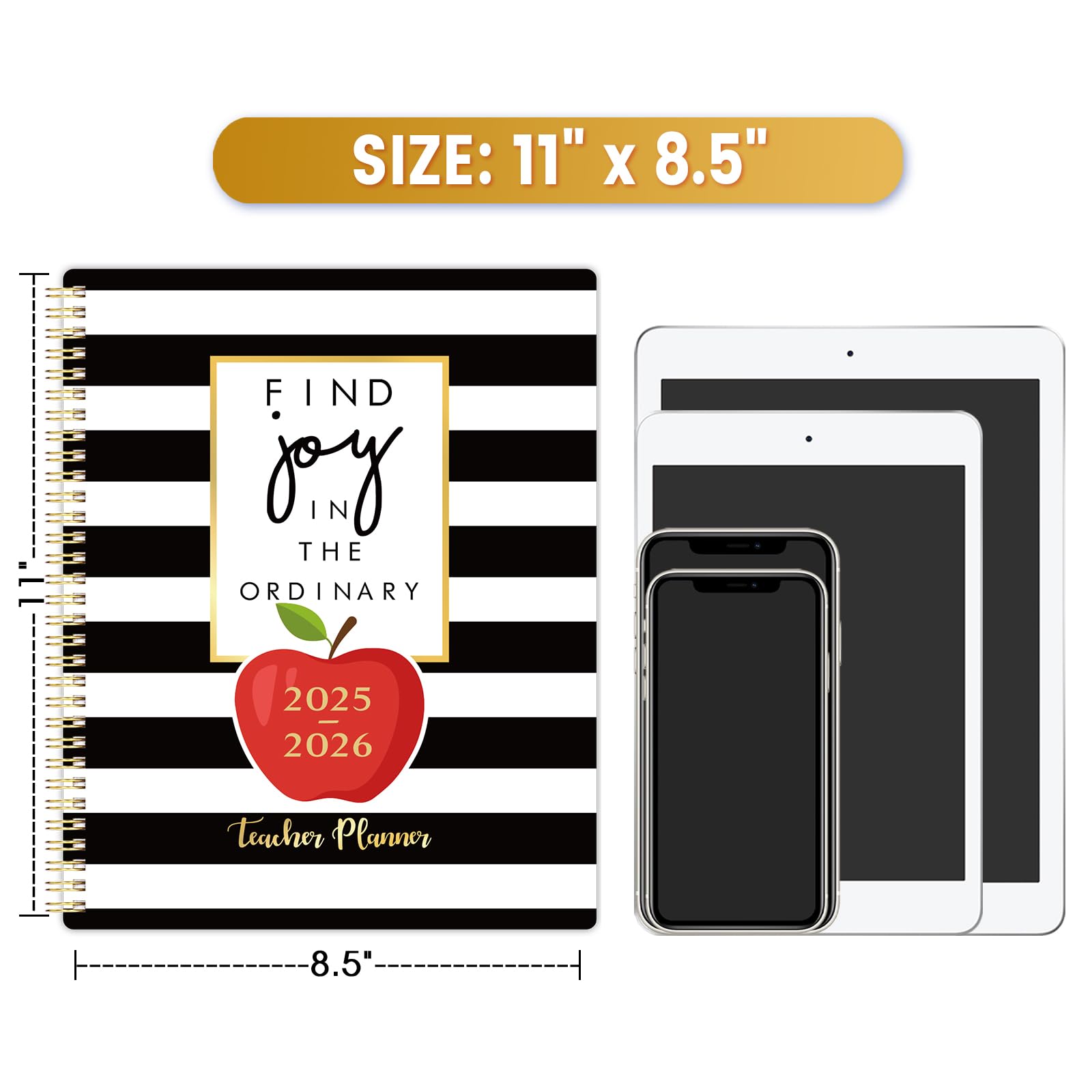 2025-2026 Teacher Planner - Weekly & Monthly Lesson Organizer, Academic Year July 2025 to June 2026, 8x10 Inch Twin-Wire Bound Planner for Educators - Classic Black | Perfect for Classroom Planning, Homeschooling & Teacher Gifts