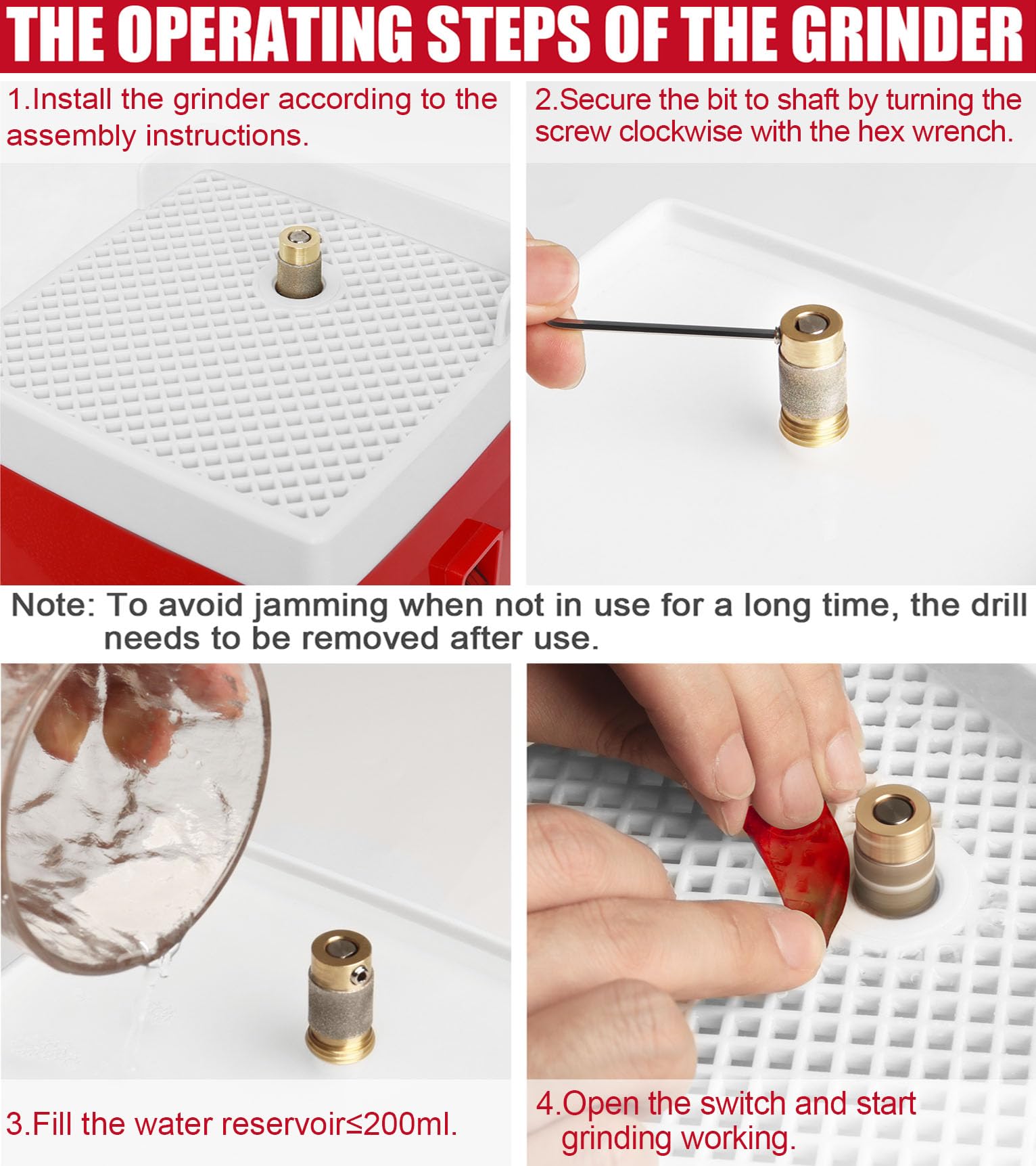 Diamond Grinder Bit for Glass & Ceramics - 110V Mini Power Industrial Grinding Tool with Stainless Steel Head (Red) - Perfect for Stained Glass Art, DIY Crafts & Jewelry Making