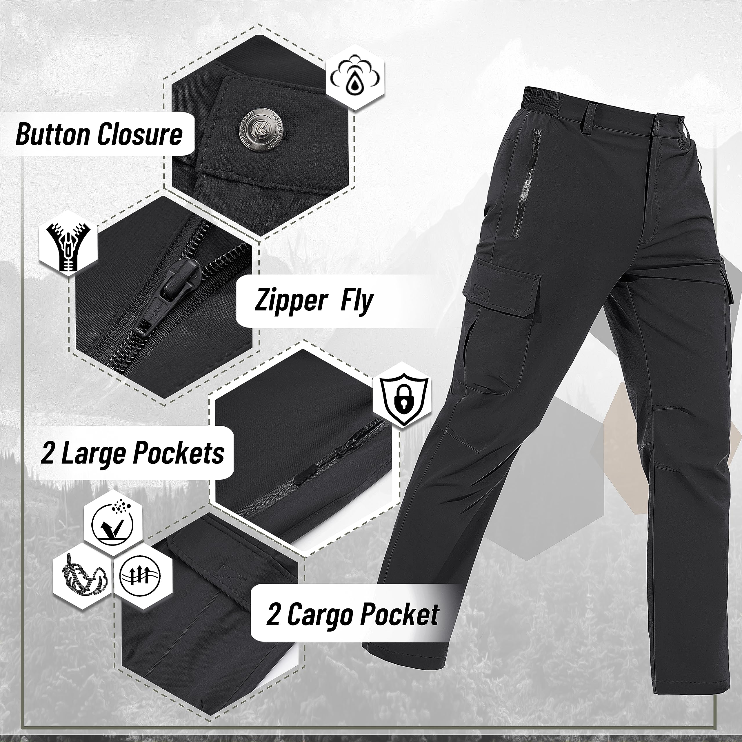 TACVASEN Men's Cargo Pants - 5 Pocket Water Resistant Quick Dry Lightweight Stretch Ripstop Pants for Hiking, Work, Travel & Outdoor Adventures