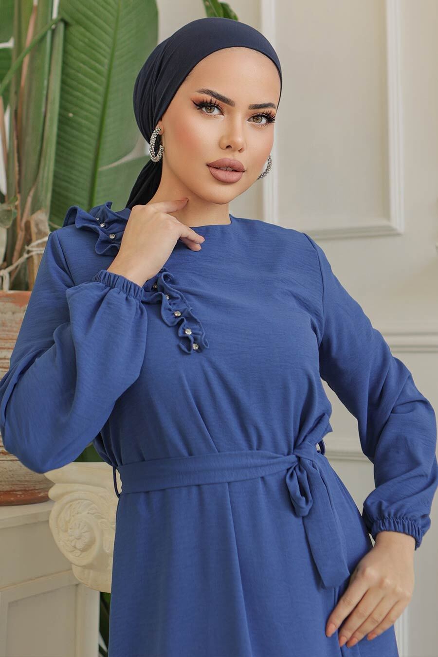 Tanya Long Maxi Dress with Ruffle Design & Waist Belt - Elegant Flowy Summer Dress for Beach, Wedding, and Special Occasions