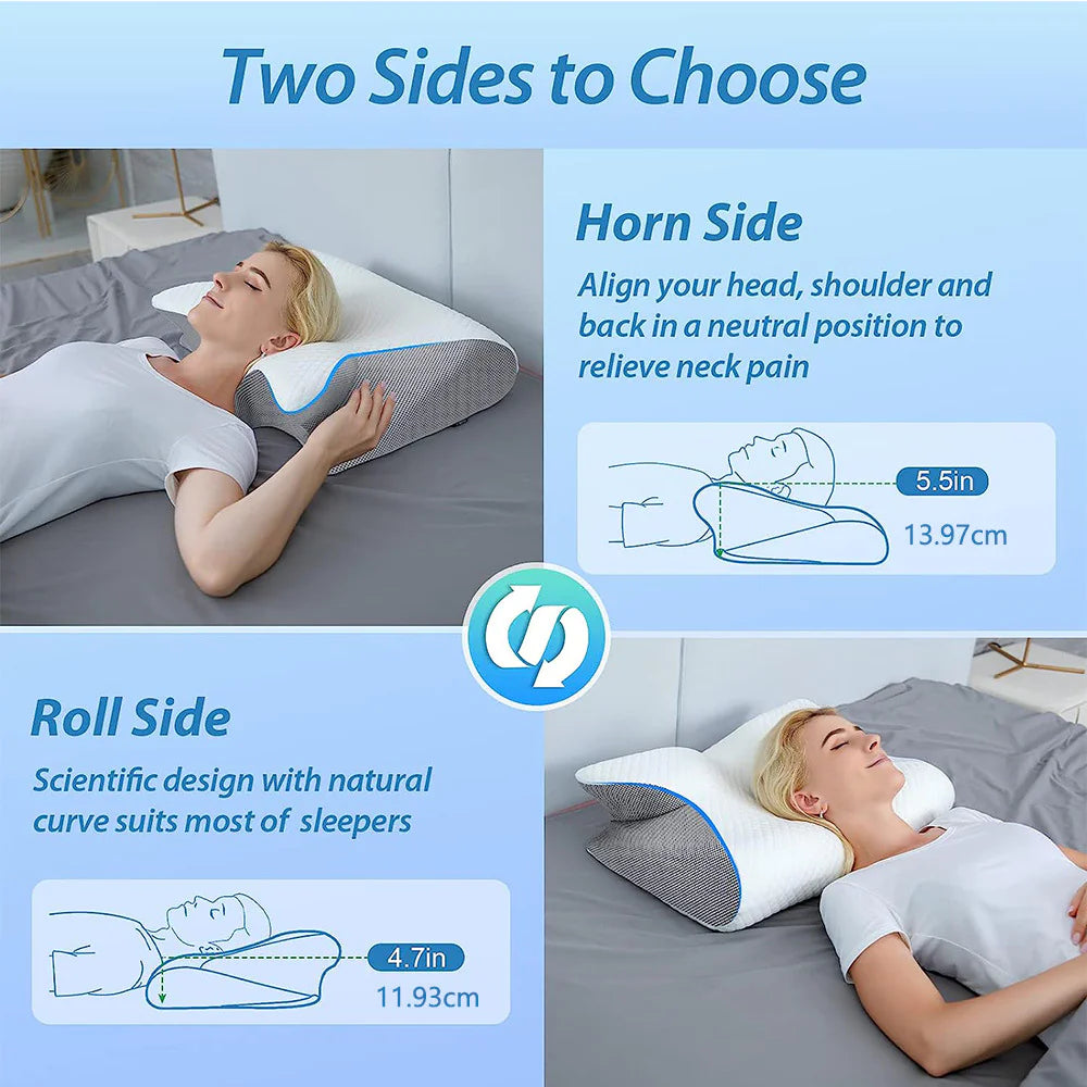 Orthopedic Memory Foam Pillow for Neck Pain Relief - Ergonomic Cervical Support Pillow with Cooling Gel - Perfect for Side, Back & Stomach Sleepers - Ideal for Home, Travel & Office Use
