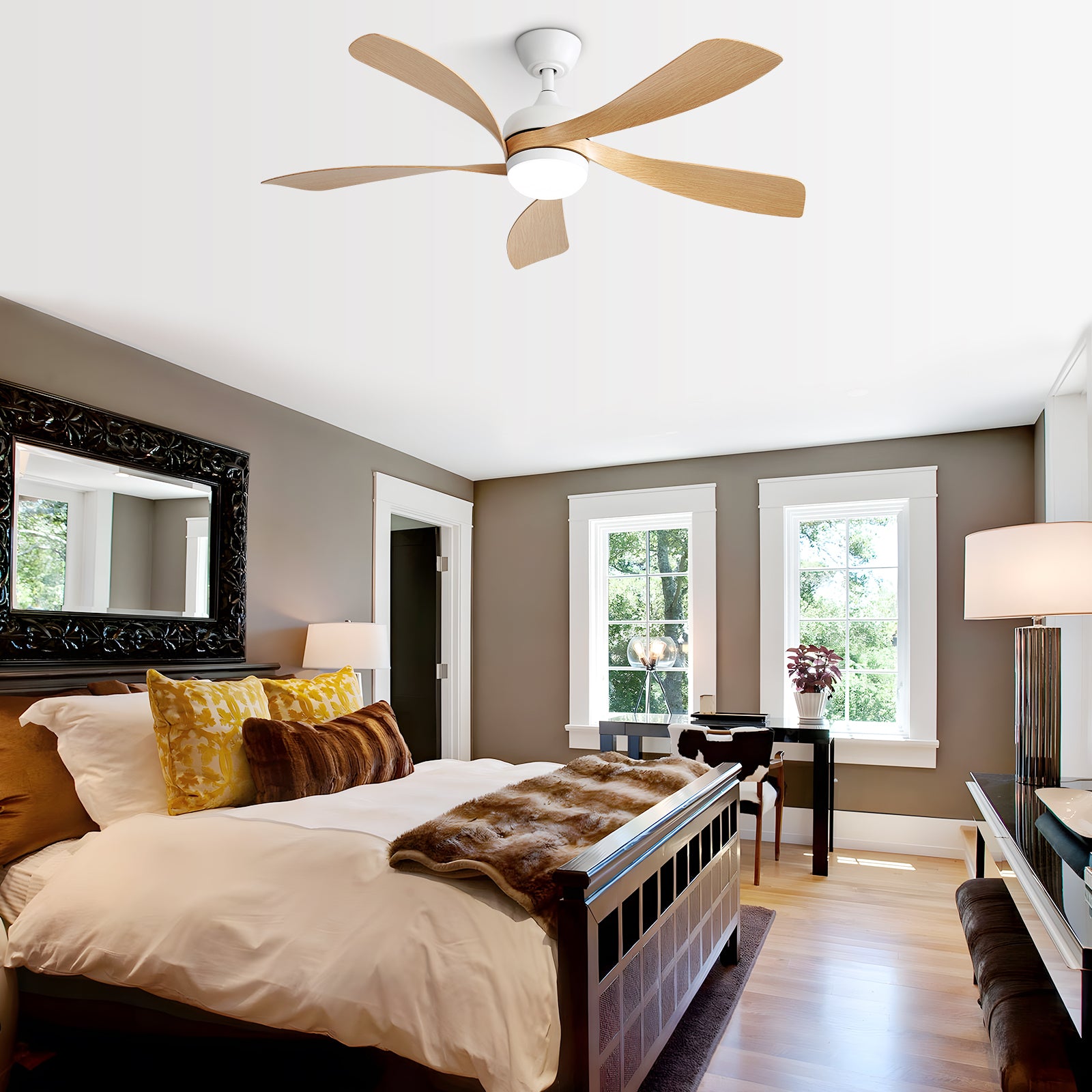 52 Inch Modern Ceiling Fan with 3-Color Dimmable LED Light, 5 ABS Blades, Remote Control, Reversible DC Motor - Perfect for Living Room, Bedroom, and Office Spaces