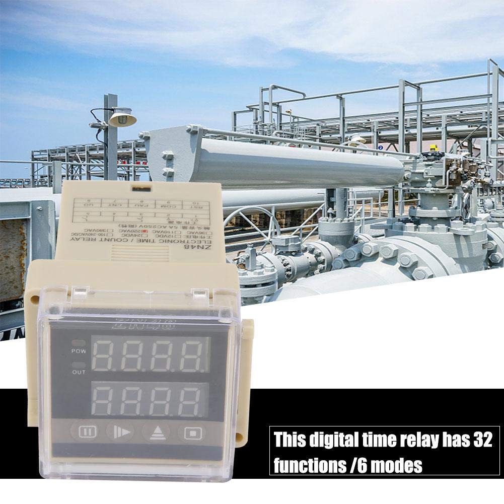 Walfront ZN48 AC 220V Digital Time Relay Counter - Adjustable Time Delay Timer Switch with Multifunction LCD Display for Speed & Frequency Measurement - Perfect for Industrial Automation, HVAC Systems, and Electrical Control Panels