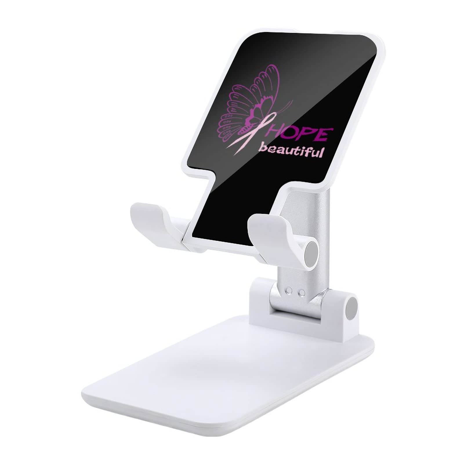 Pink Ribbon Breast Cancer Awareness Phone Stand - Adjustable Foldable Holder for iPhone, Android, Tablet | Perfect for Desk, Office, Kitchen & Travel Use