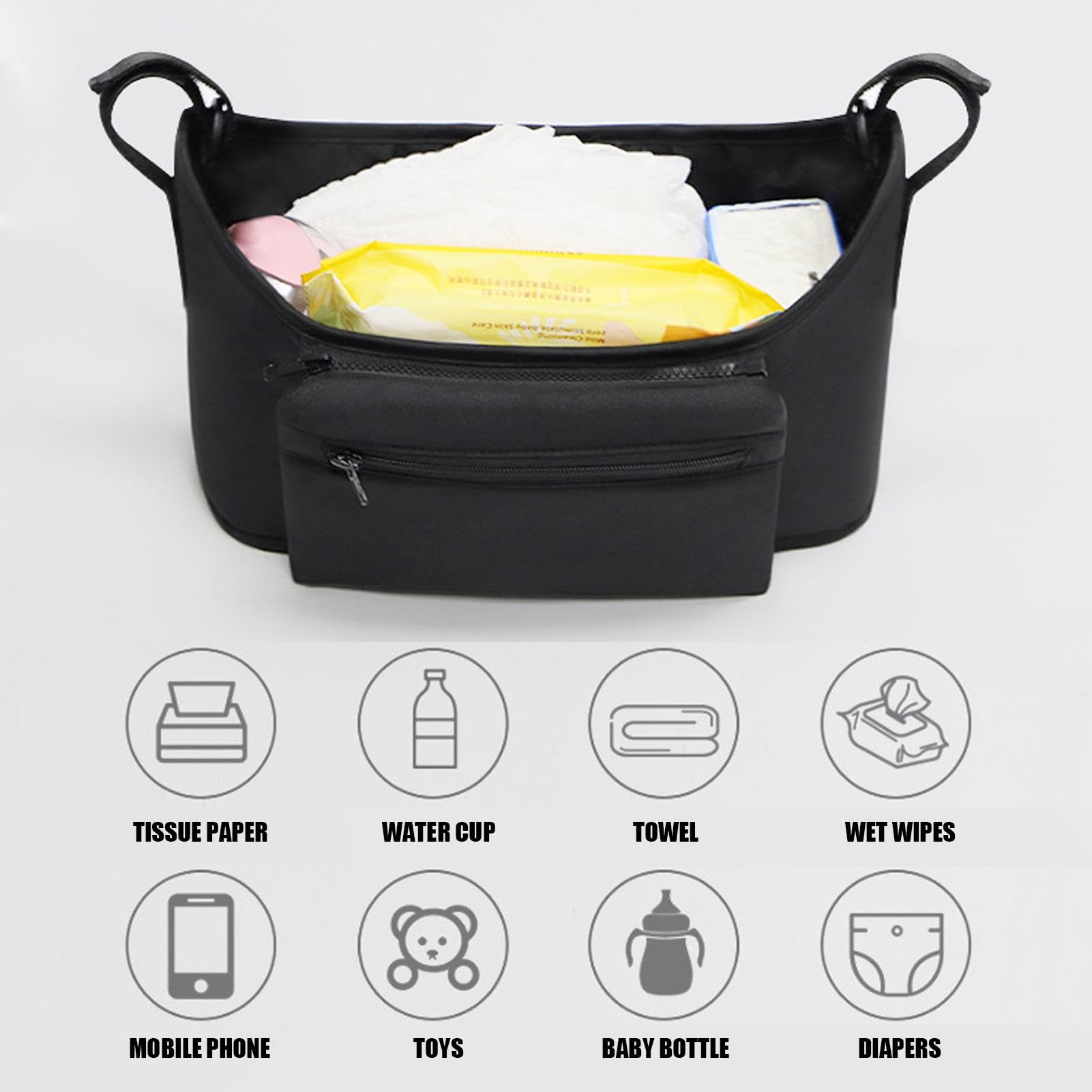 Portable Stroller Organizer with Multiple Compartments - Waterproof, Wear-Resistant & Pet-Friendly Baby Stroller Accessory with Zippered Pockets | Perfect for Diapers, Bottles, Toys & Pet Supplies On-The-Go