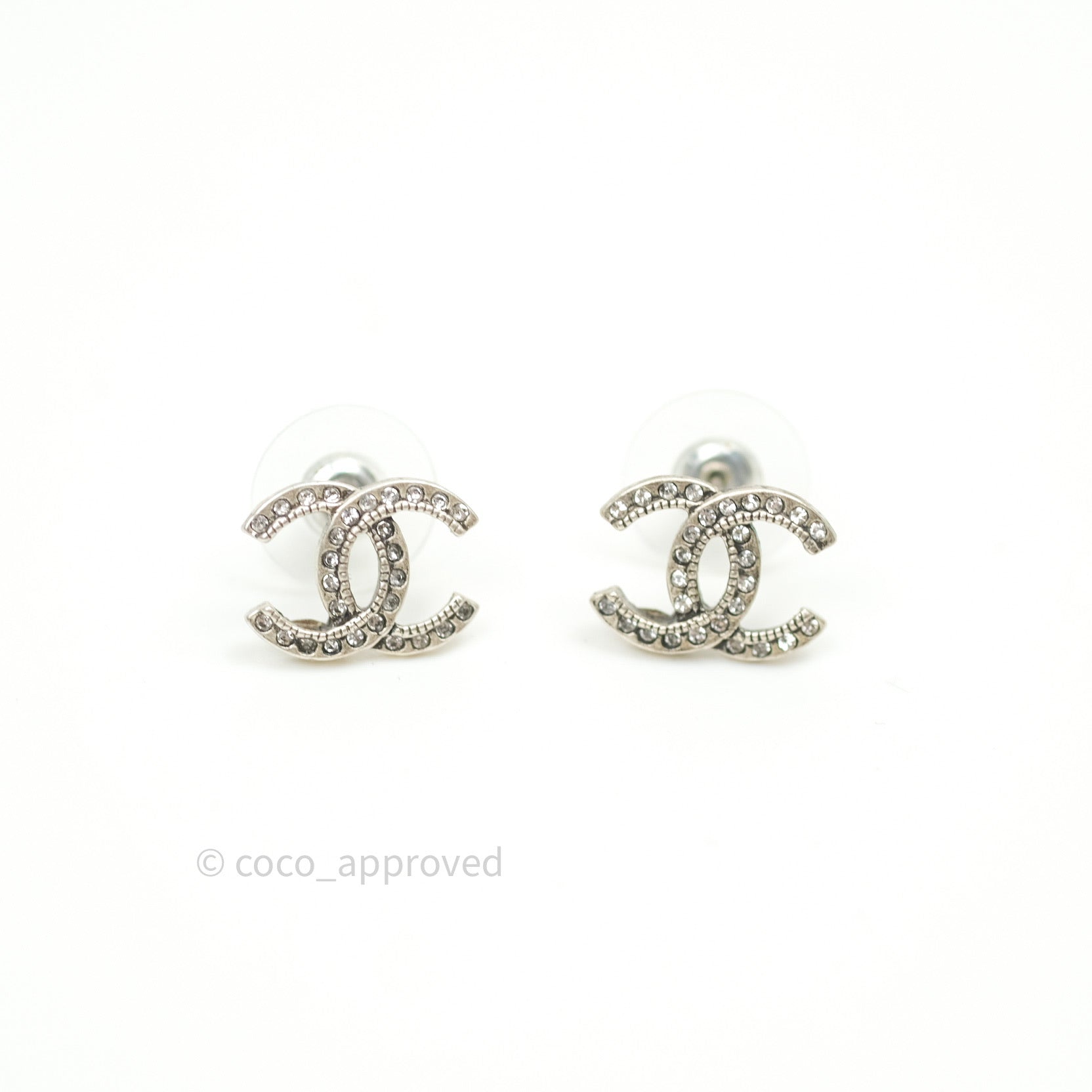 Chanel CC Logo Earrings - Ruthenium Finish with Crystals | Luxury Fashion Jewelry for Women | Perfect for Parties, Weddings & Special Occasions