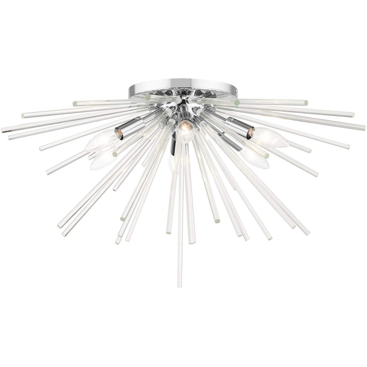 Polished Chrome 6-Light Flush Mount Ceiling Fixture with Clear Crystal Rods - 26