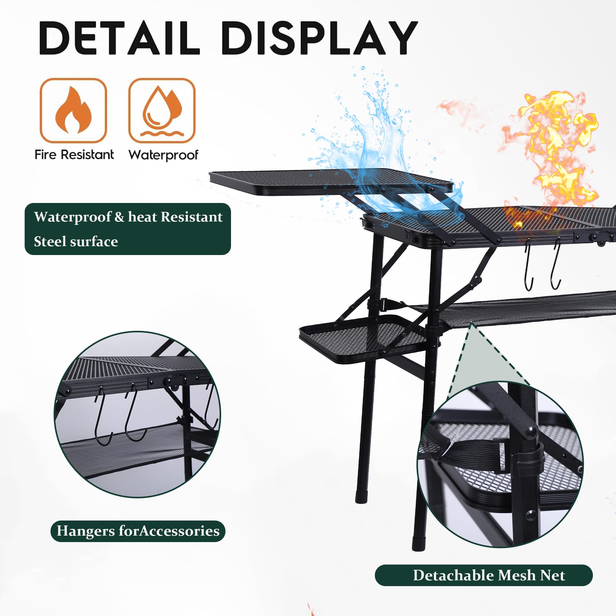 Portable Folding Camping Table with 4 Side Tables & Mesh Net - Lightweight Outdoor Picnic Grill Table for BBQ, Camping, Hiking & Backyard Parties