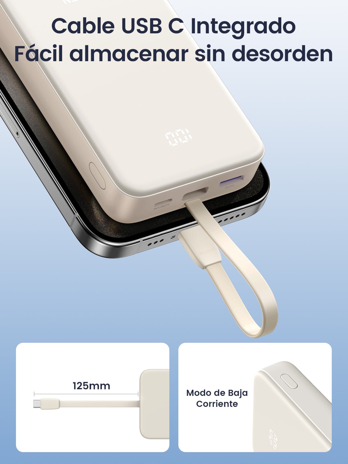 UGREEN 20000mAh 22.5W PD Fast Charging Power Bank with Built-in USB C Cable - Portable External Battery Pack for iPhone, Samsung, iPad, AirPods | Travel, Camping, Emergency Charging
