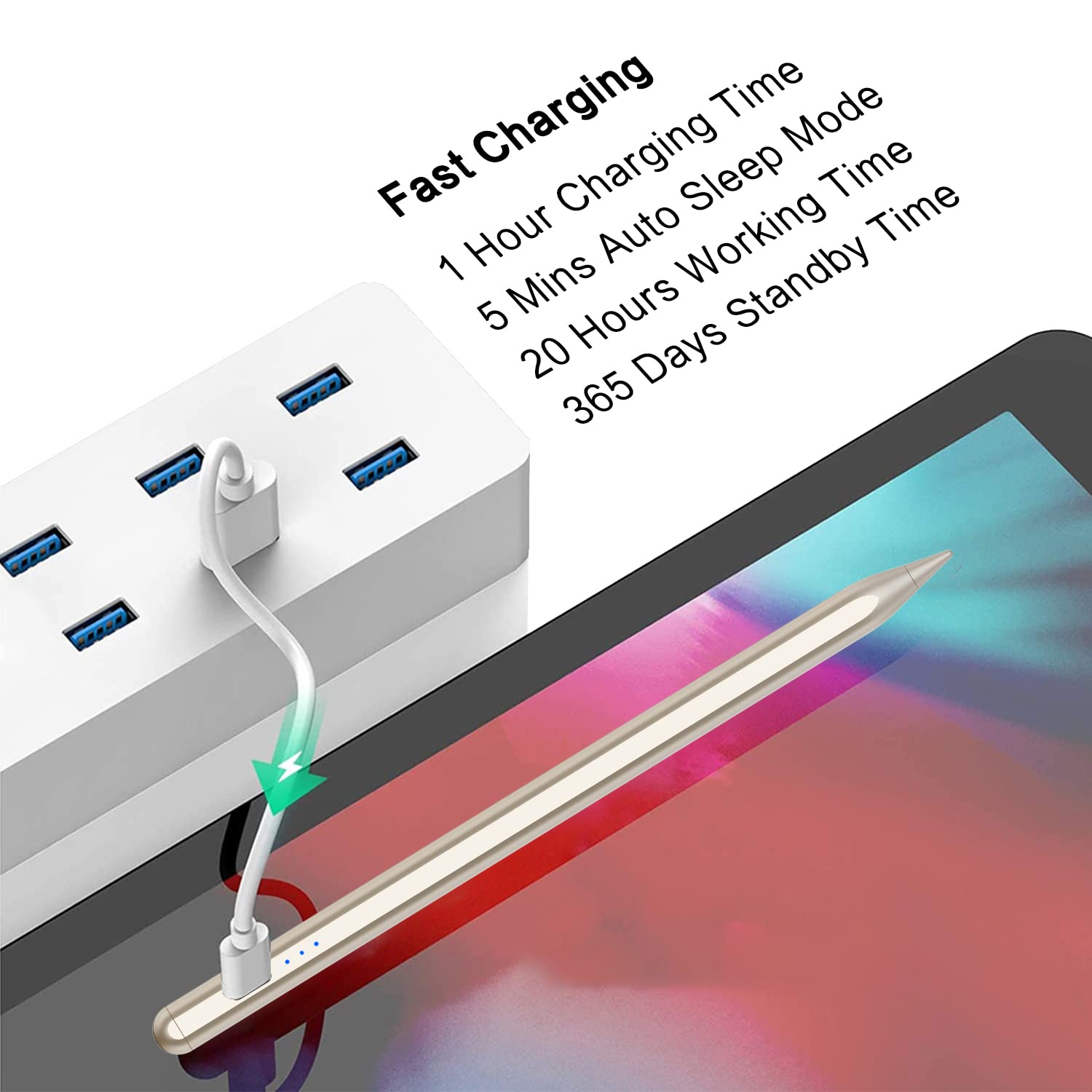 Premium Stylus Pen for iPad 10/9/8/7/6th Gen & iPad Pro 12.9/11/13-inch M4 | Fast Charging Apple Pencil Alternative (10-Min Charge) | Compatible with iPad Air 3/4/5/M2 & iPad Mini 5/6 | Starlight Edition | Perfect for Digital Art, Note-Taking & Professional Work