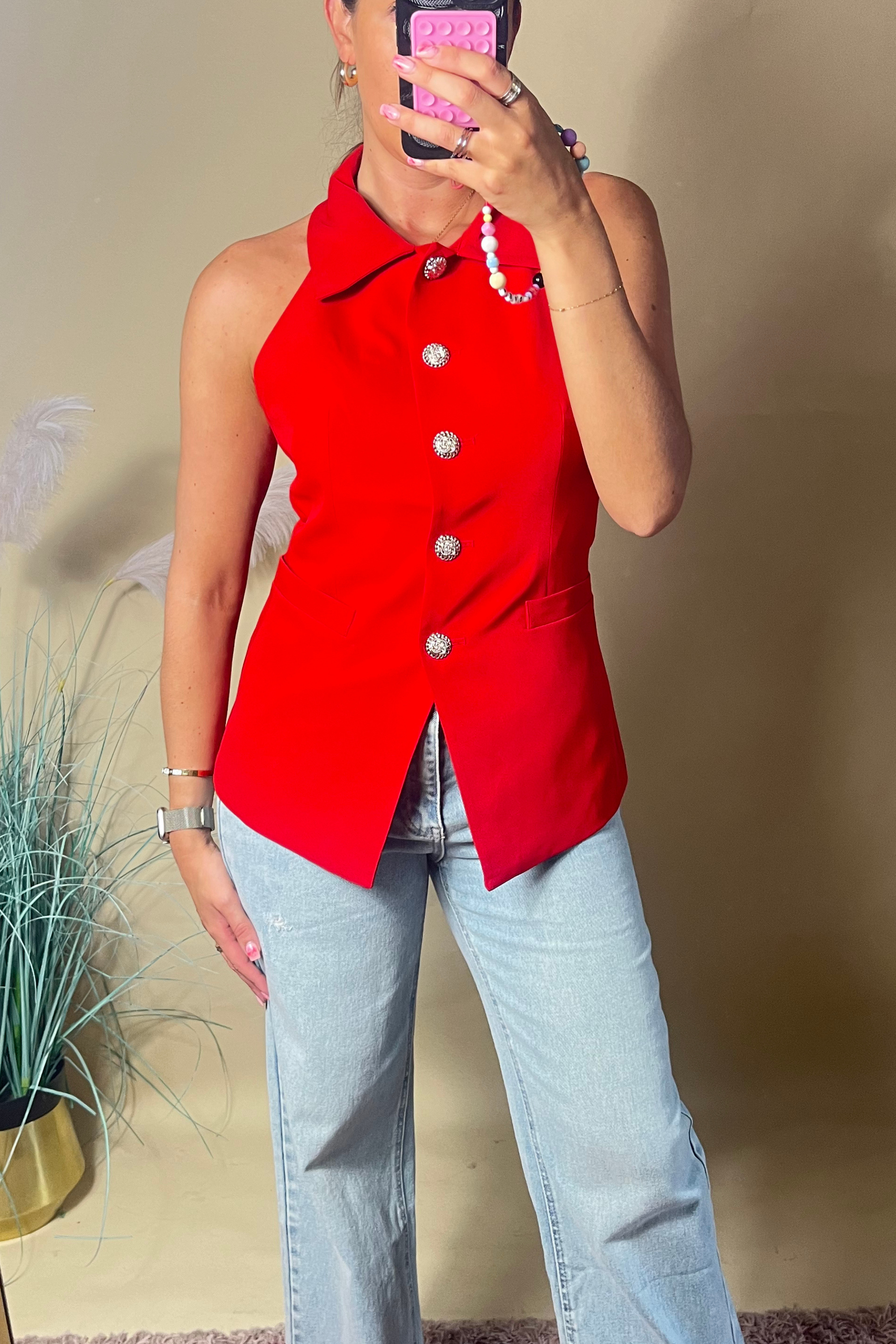 Red Racer Collared Waistcoat for Men - Stylish Slim Fit Vest with Adjustable Belt - Perfect for Racing, Cosplay, and Formal Events