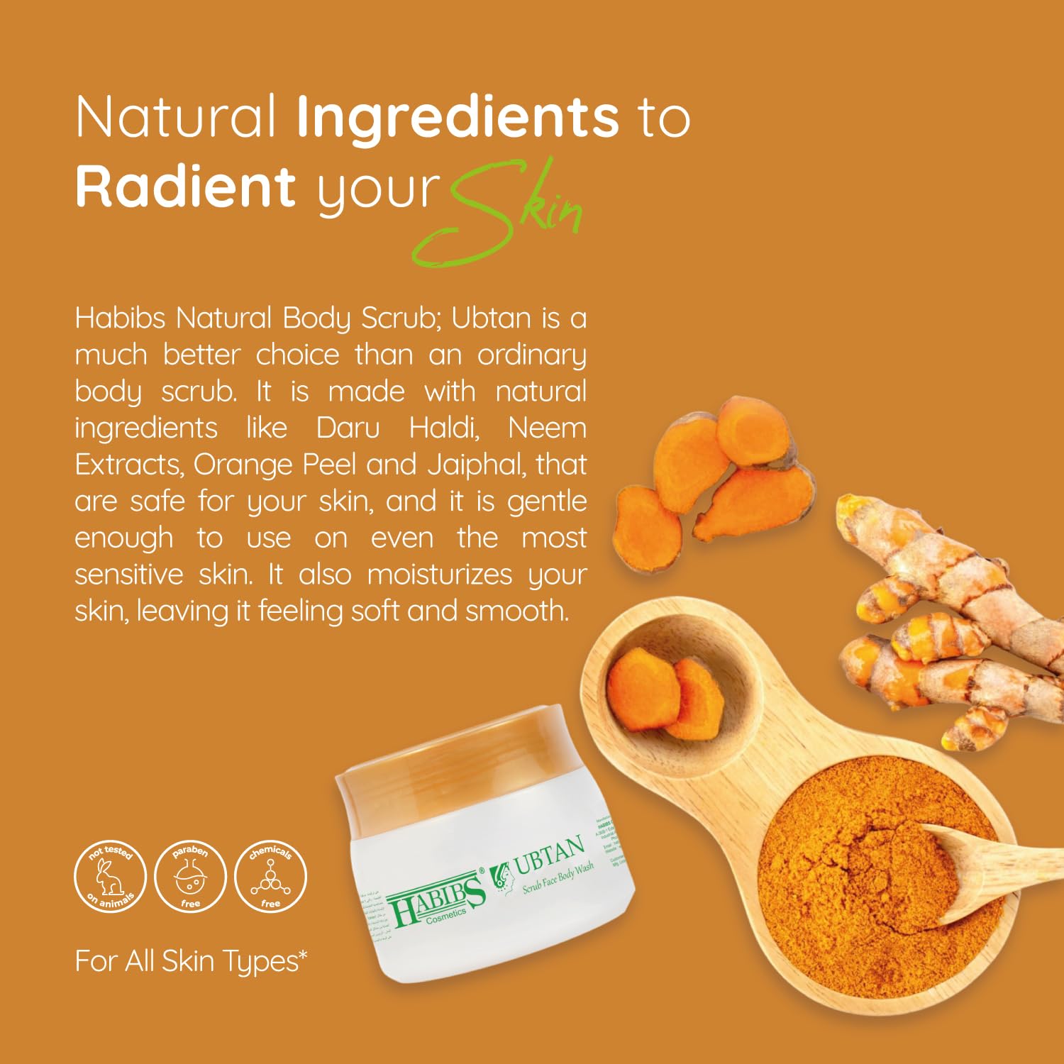 HABIBS COSMETICS Ubtan Face Scrub - Natural Yellow Turmeric Powder for Glowing Skin, 100g | Brightening & Exfoliating Treatment for Dull Skin, Dark Spots & Acne Scars | Perfect for Daily Skincare Routine & Spa Days