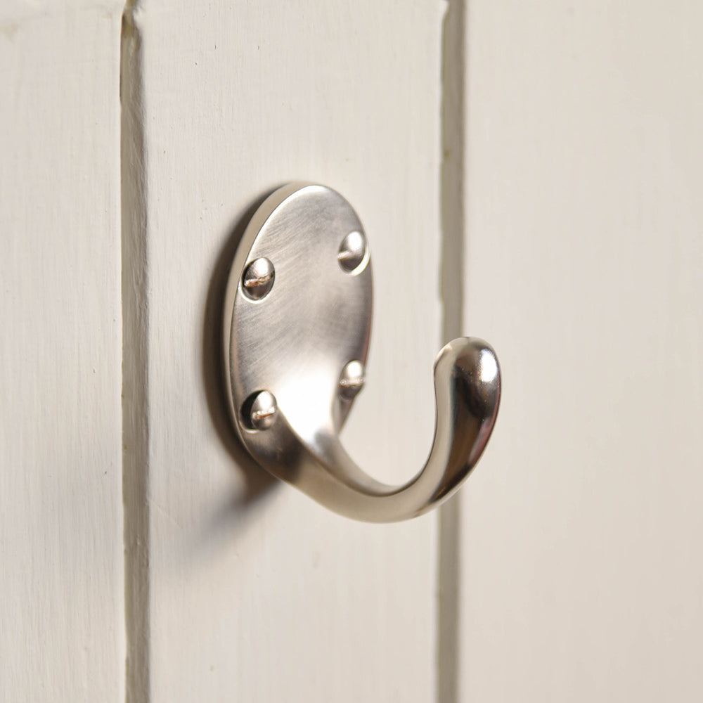 Large Satin Nickel Single Wardrobe Hook - Heavy Duty Closet Organizer for Coats, Hats & Bags - Perfect for Bedroom, Entryway & Bathroom Storage