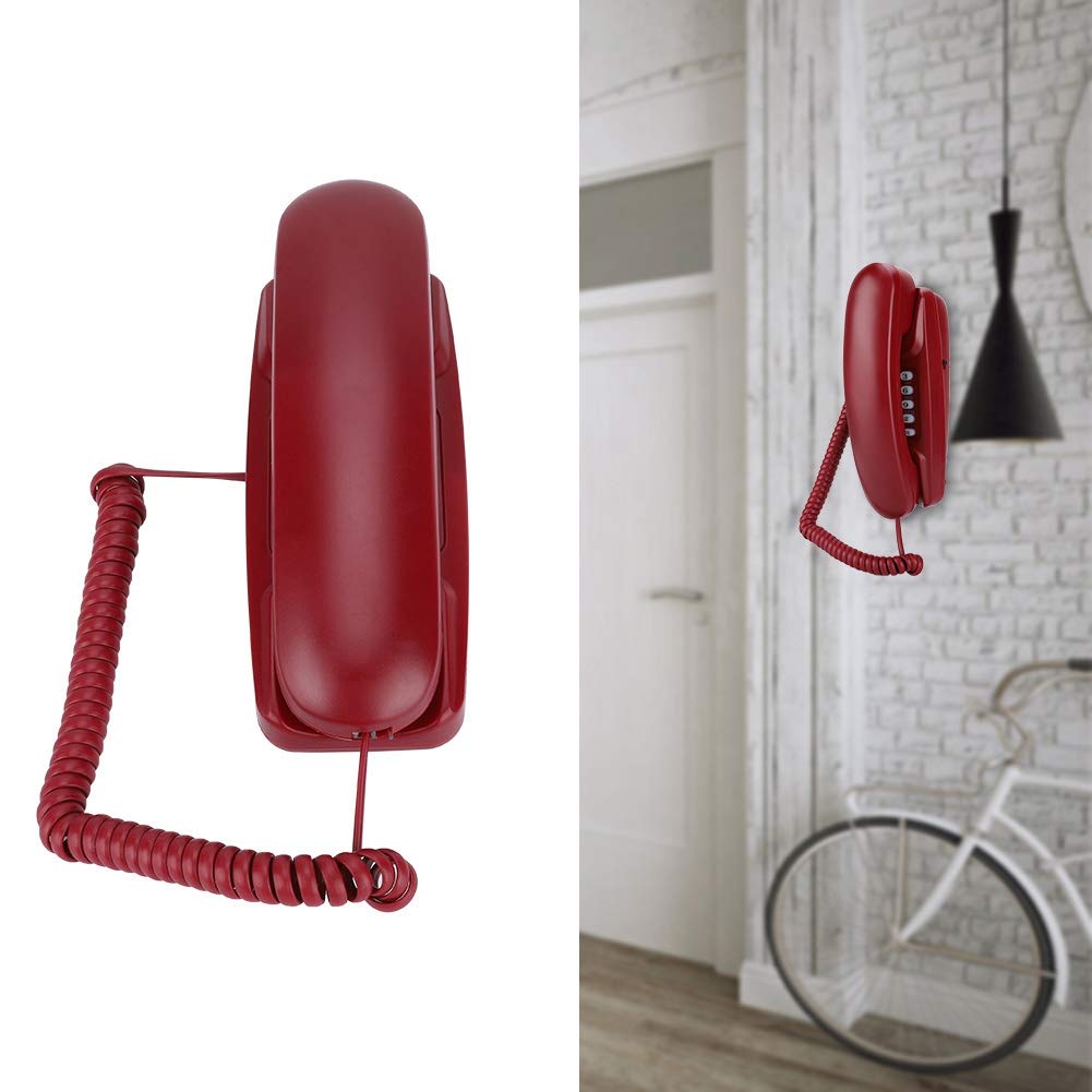 Bewinner Corded Landline Phone - No Caller ID Display, Desktop Wall Phone for Home with Flash/Mute/Redial (Red) - Perfect for Home Office, Kitchen, and Bedroom Use